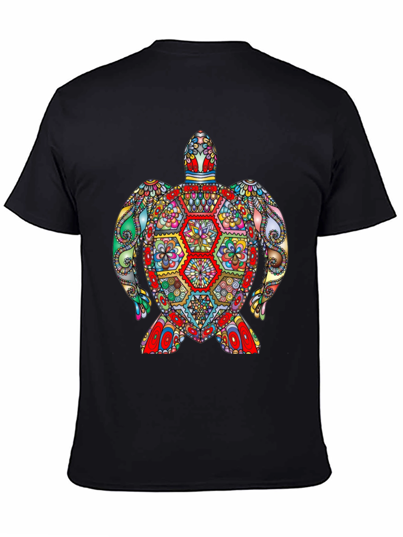 Black Colorful Turtle Graphic Tee - Quirky Design view 4