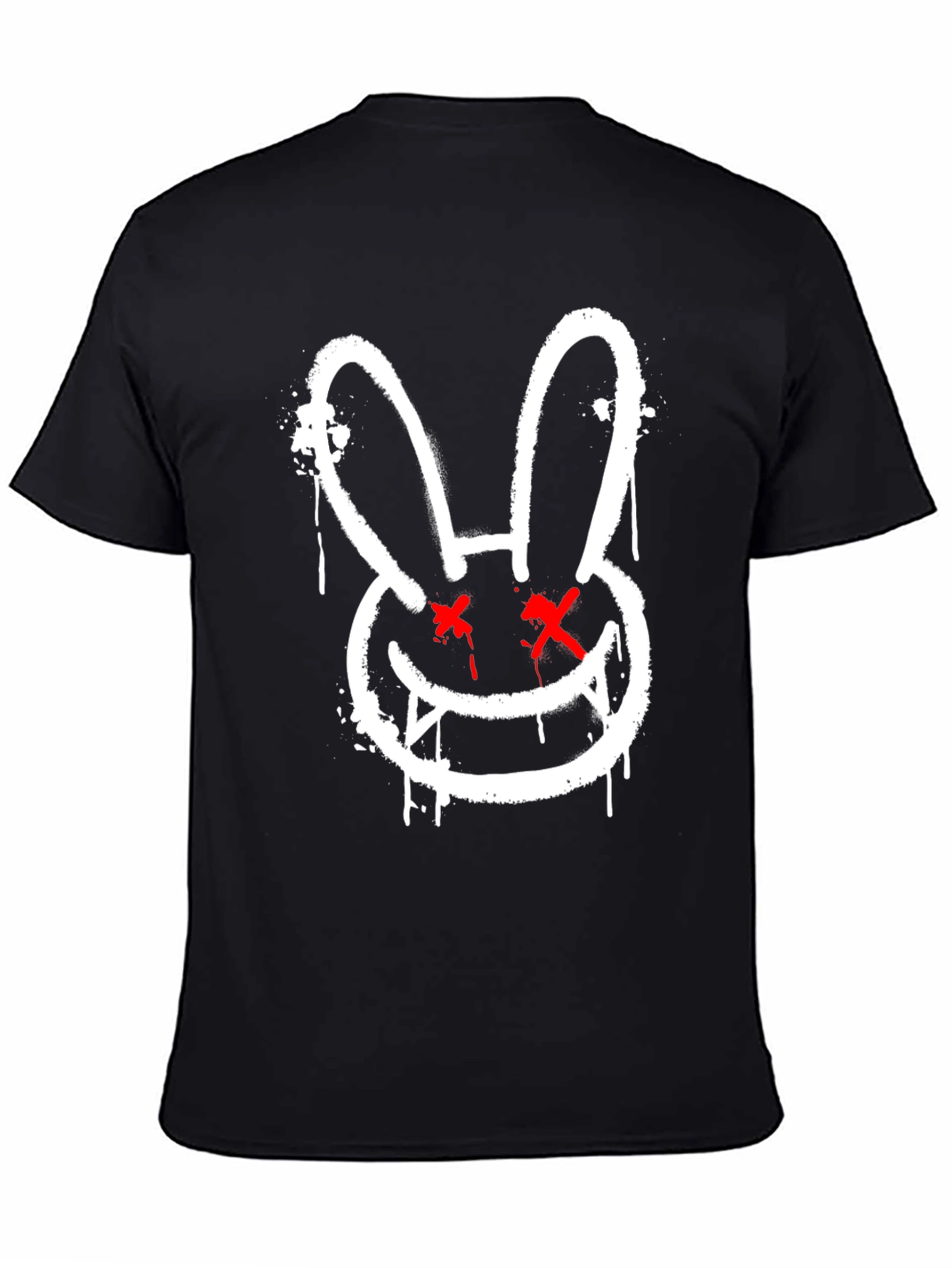 Black Edgy Rabbit Graphic Tee - Black Cotton Casual Shirt view 4