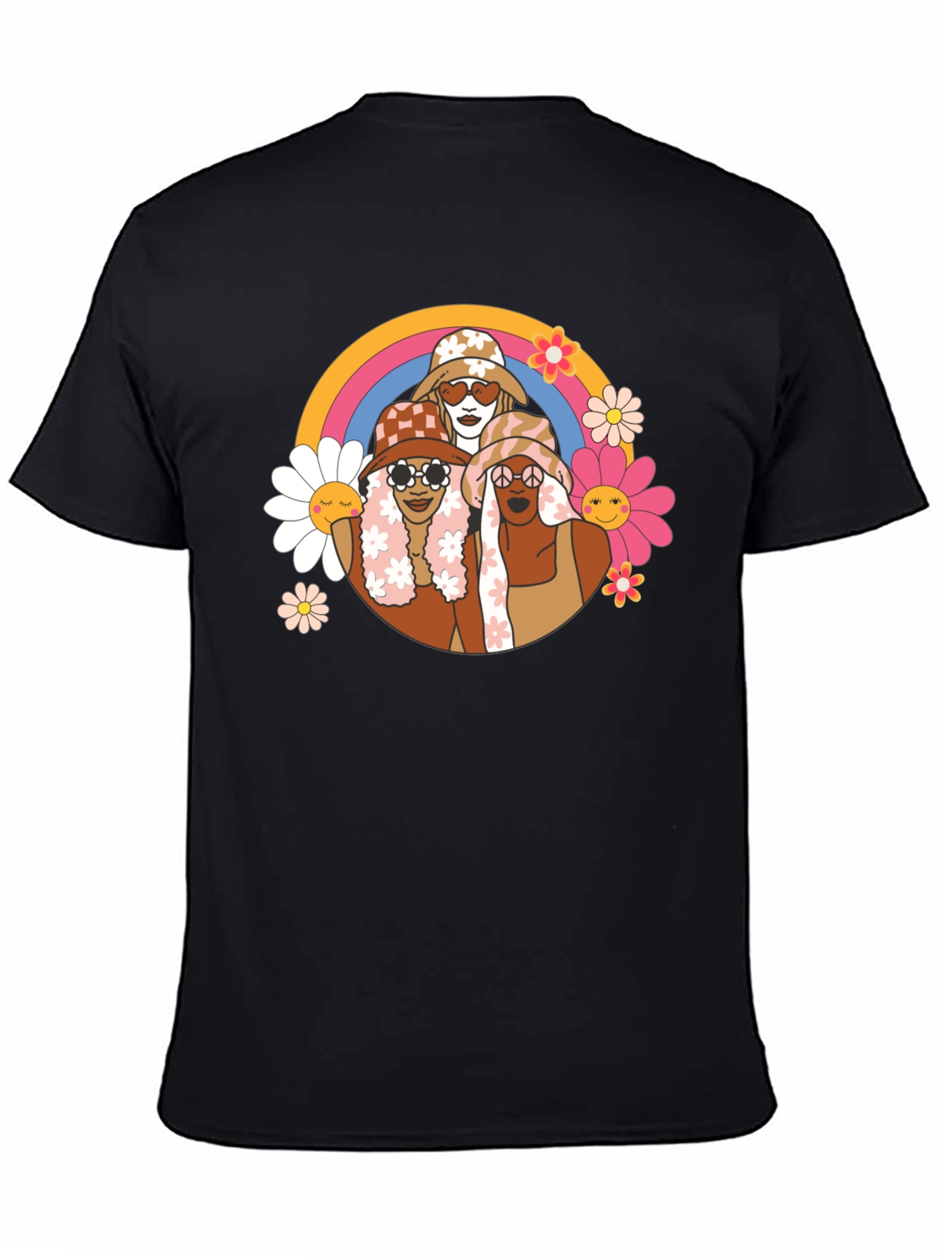 Black Groovy Rainbow Circle T-Shirt view 4