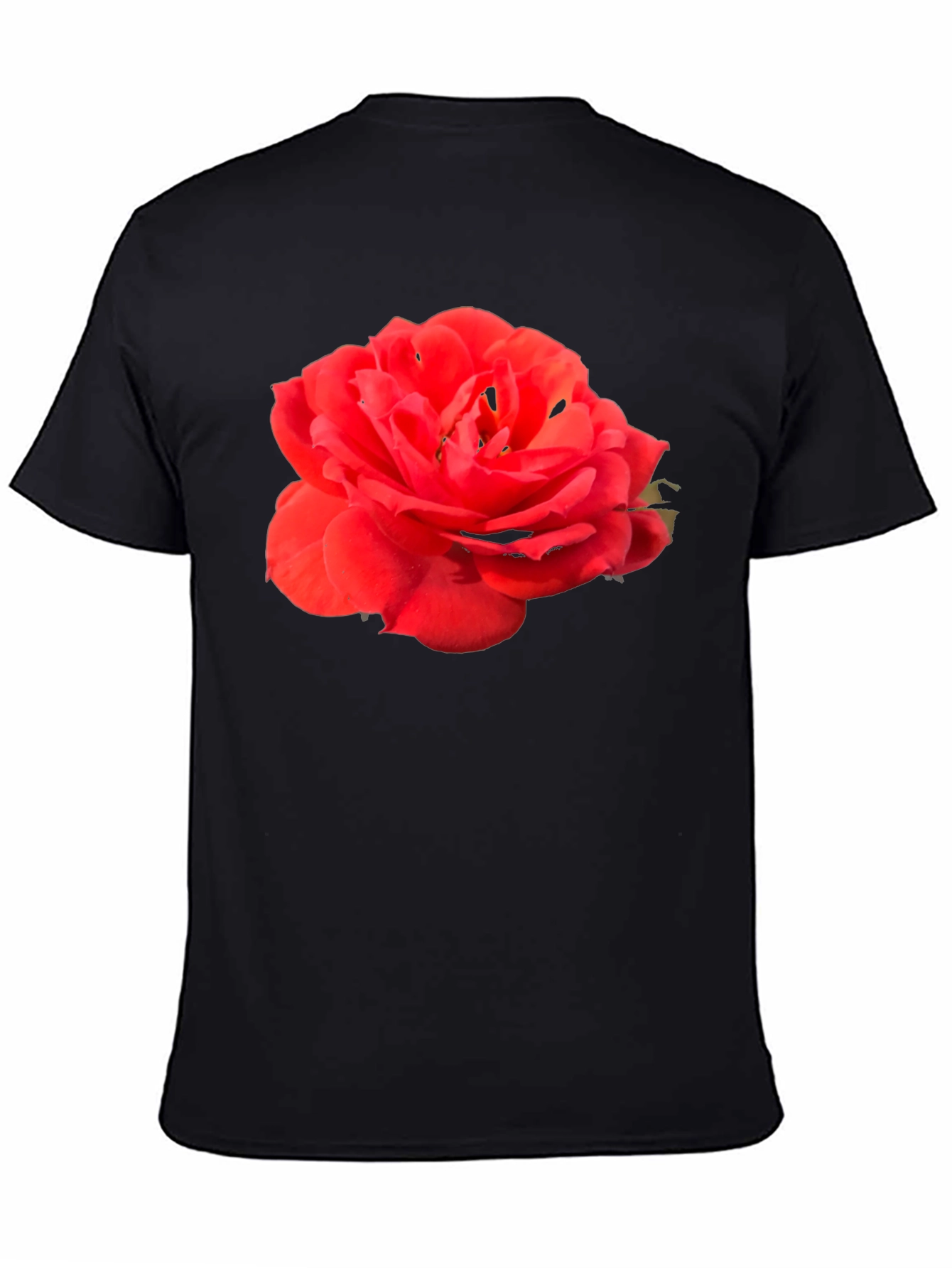 Black Red Rose Graphic Tee - Classic Black Cotton T-Shirt view 4