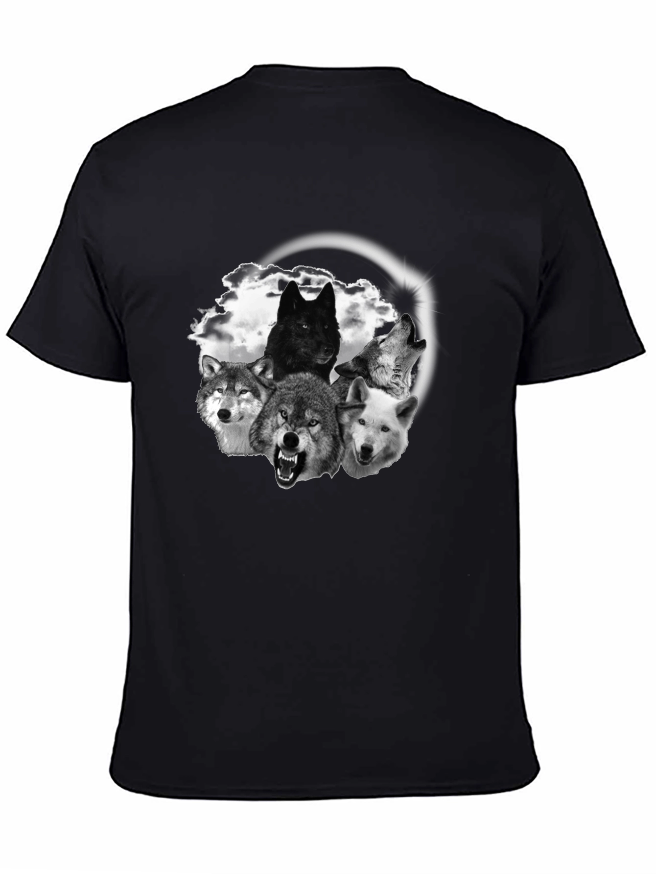 Black Wolf Pack Graphic Tee - Black Cotton T-Shirt view 4