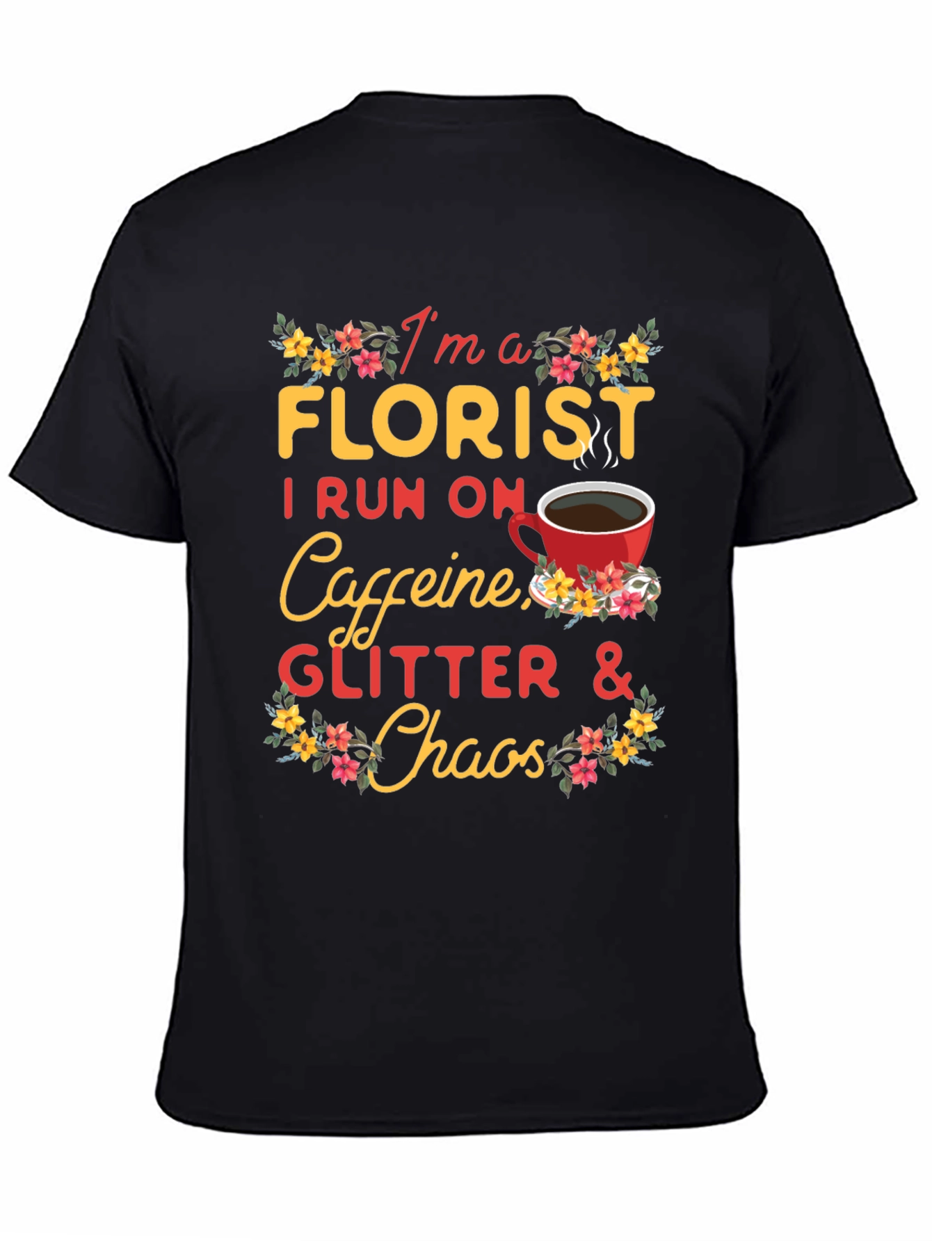 Black Florist Caffeine Glitter Chaos T-Shirt view 4