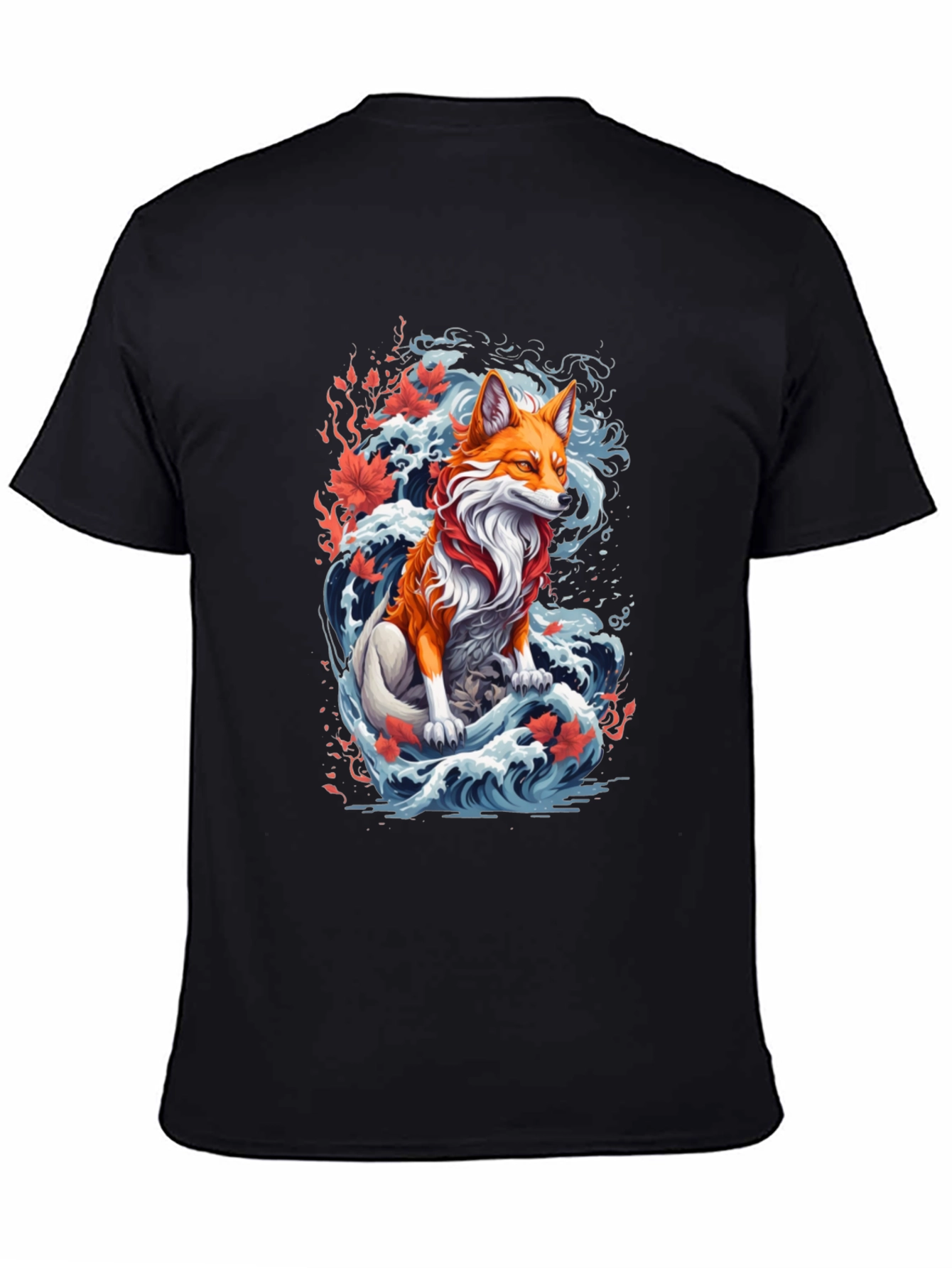 Black Fox Wave Graphic Tee - Unique Animal Design view 4