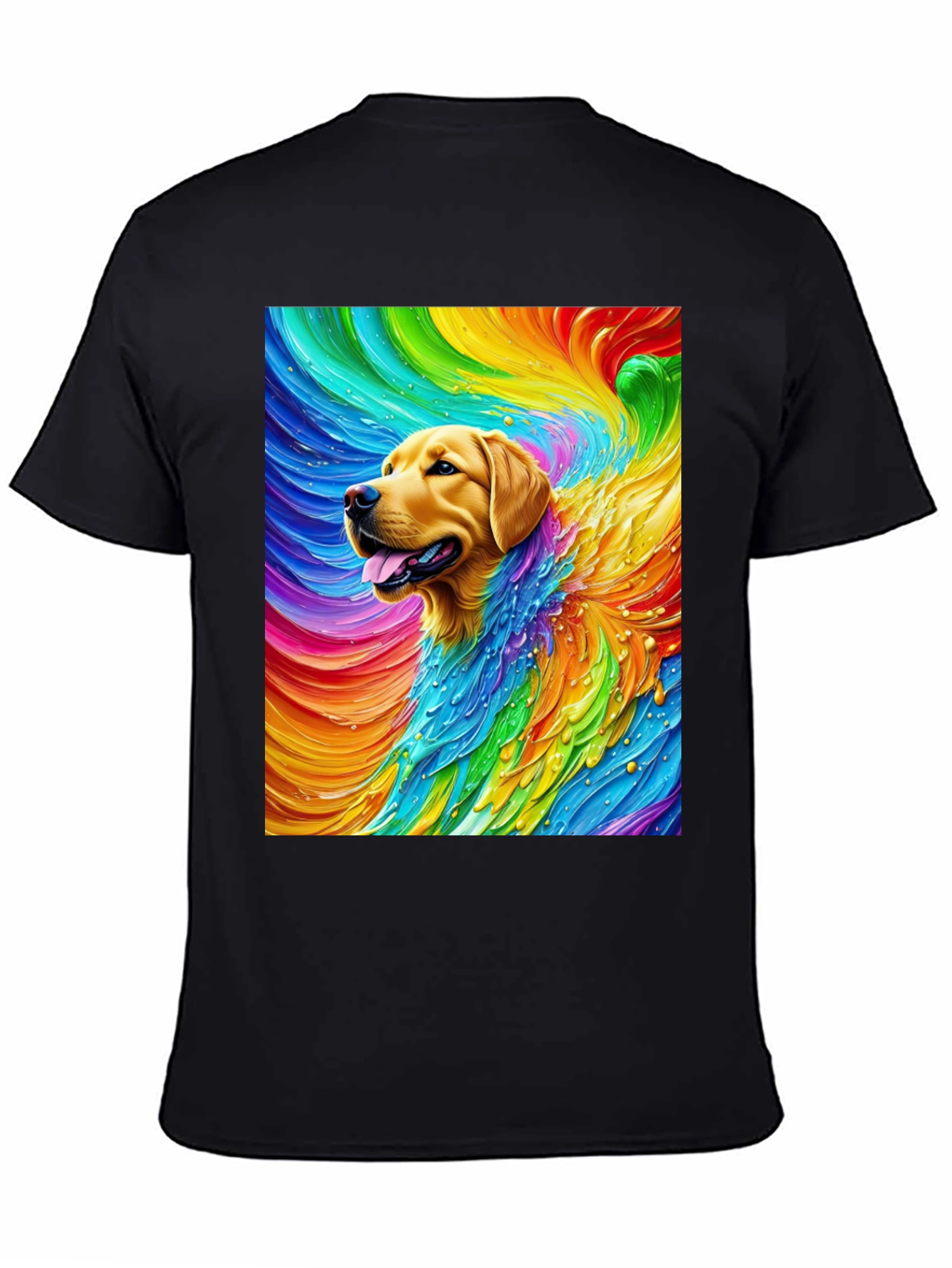 Black Rainbow Dog Graphic Tee - Soft Cotton Blend T-Shirt view 4