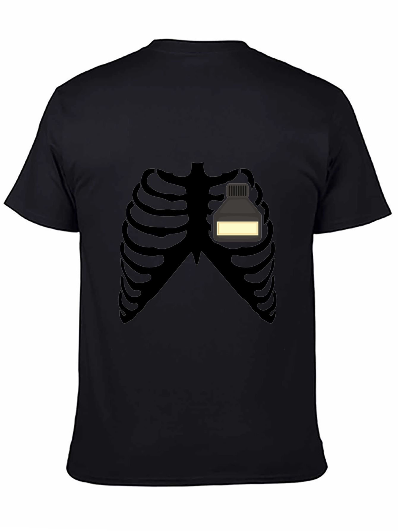 Black Skeleton Rib Cage Ink Bottle Funny Graphic T-Shirt view 4