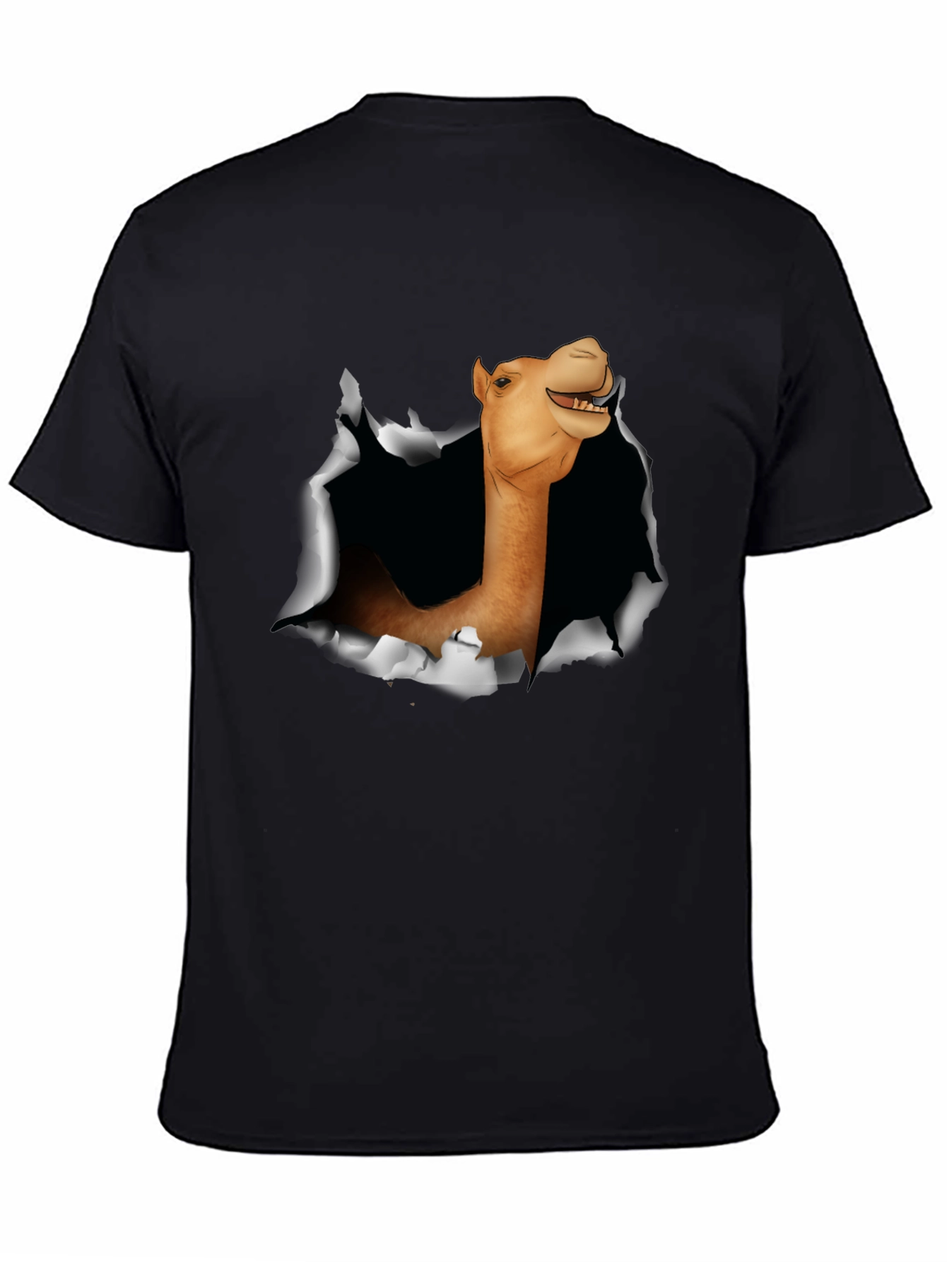 Black Camel Head Ripping Through Black T-Shirt view 4