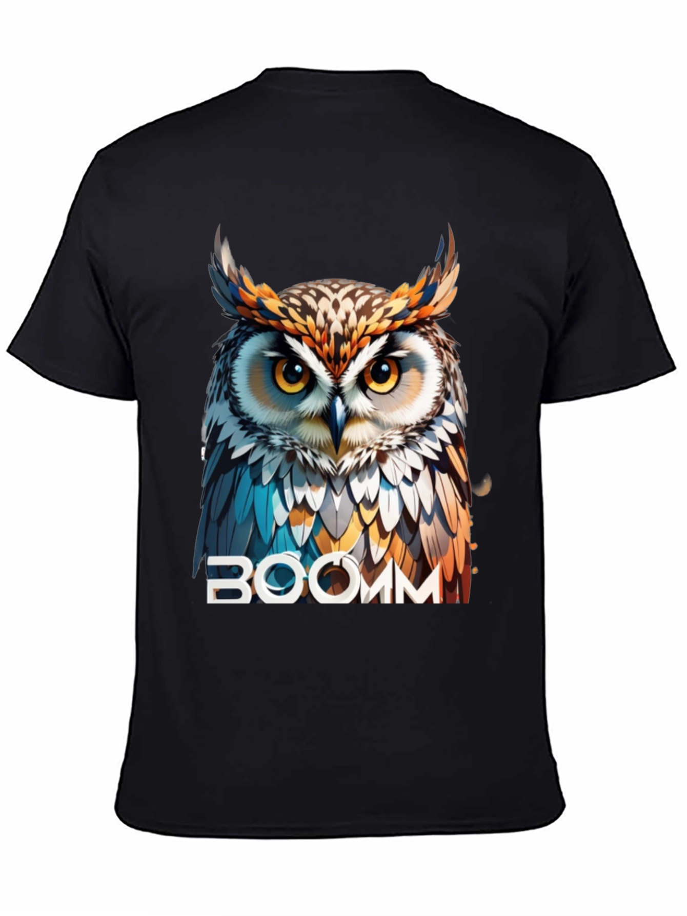 Black Owl Graphic T-Shirt - "BOOMM" Design view 4