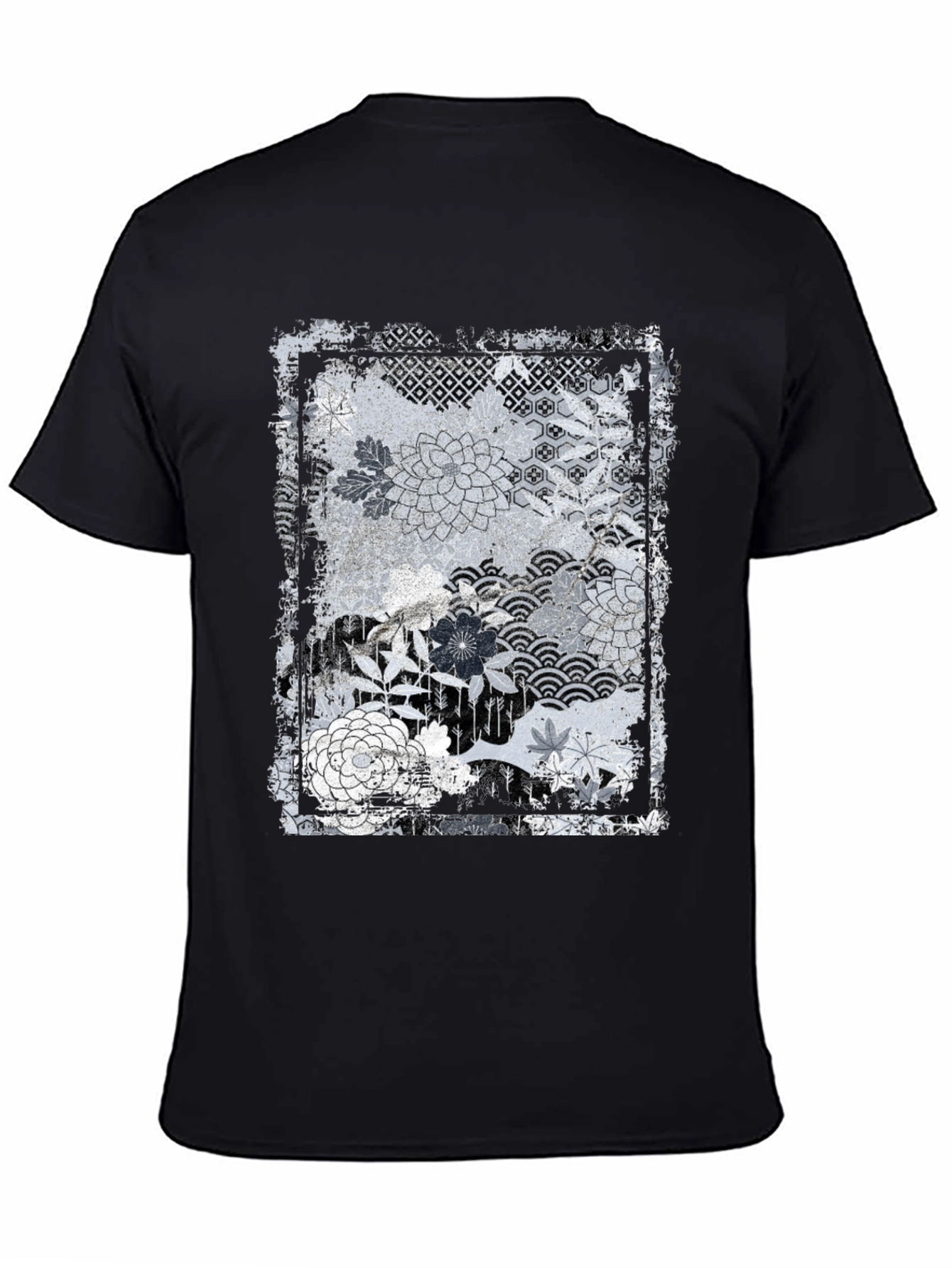 Black Distressed Floral Graphic Black Tee view 4