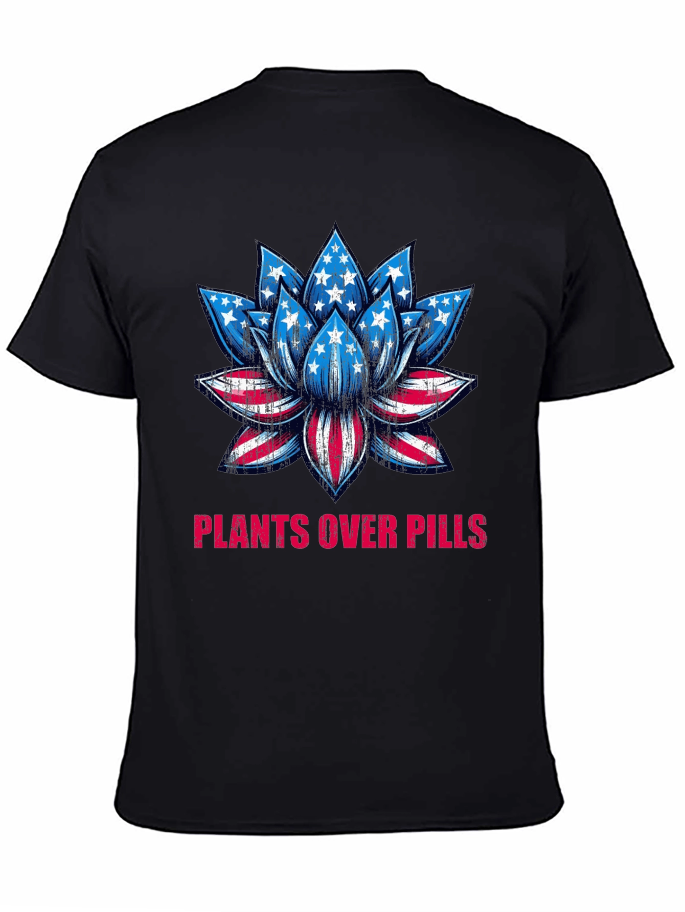Black Plants Over Pills American Flag Lotus T-Shirt view 4