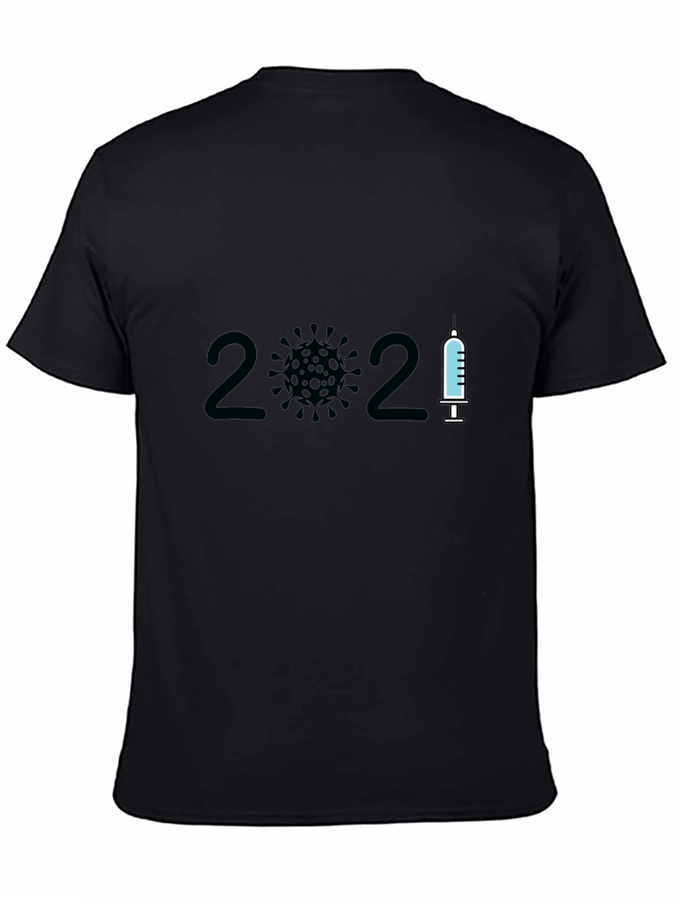 Black 2021 Covid Vaccine T-Shirt - Black Crew Neck view 4