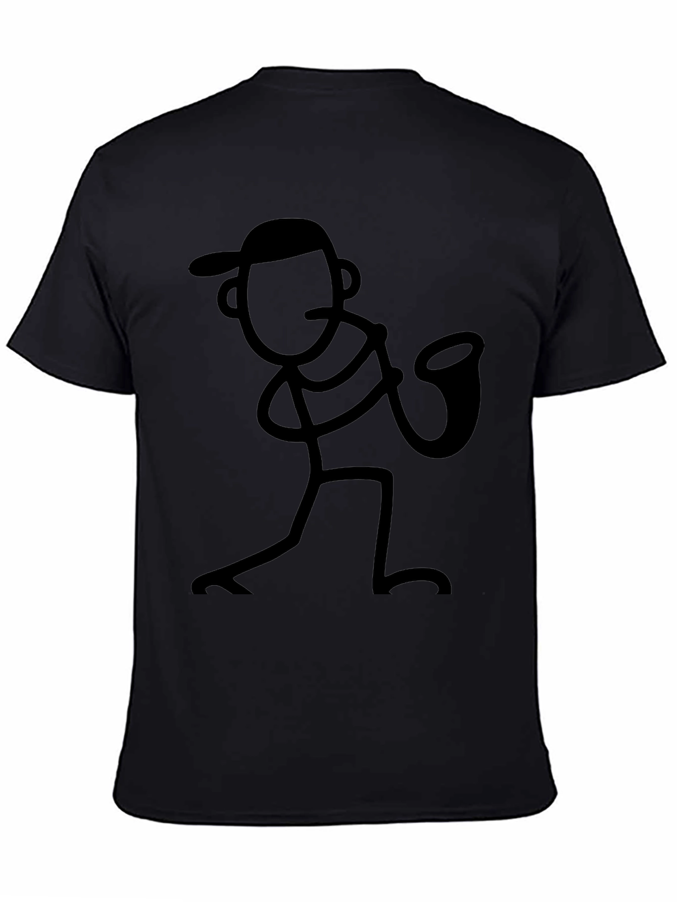Black Cool Black Stick Figure Saxophone Player T-Shirt view 4