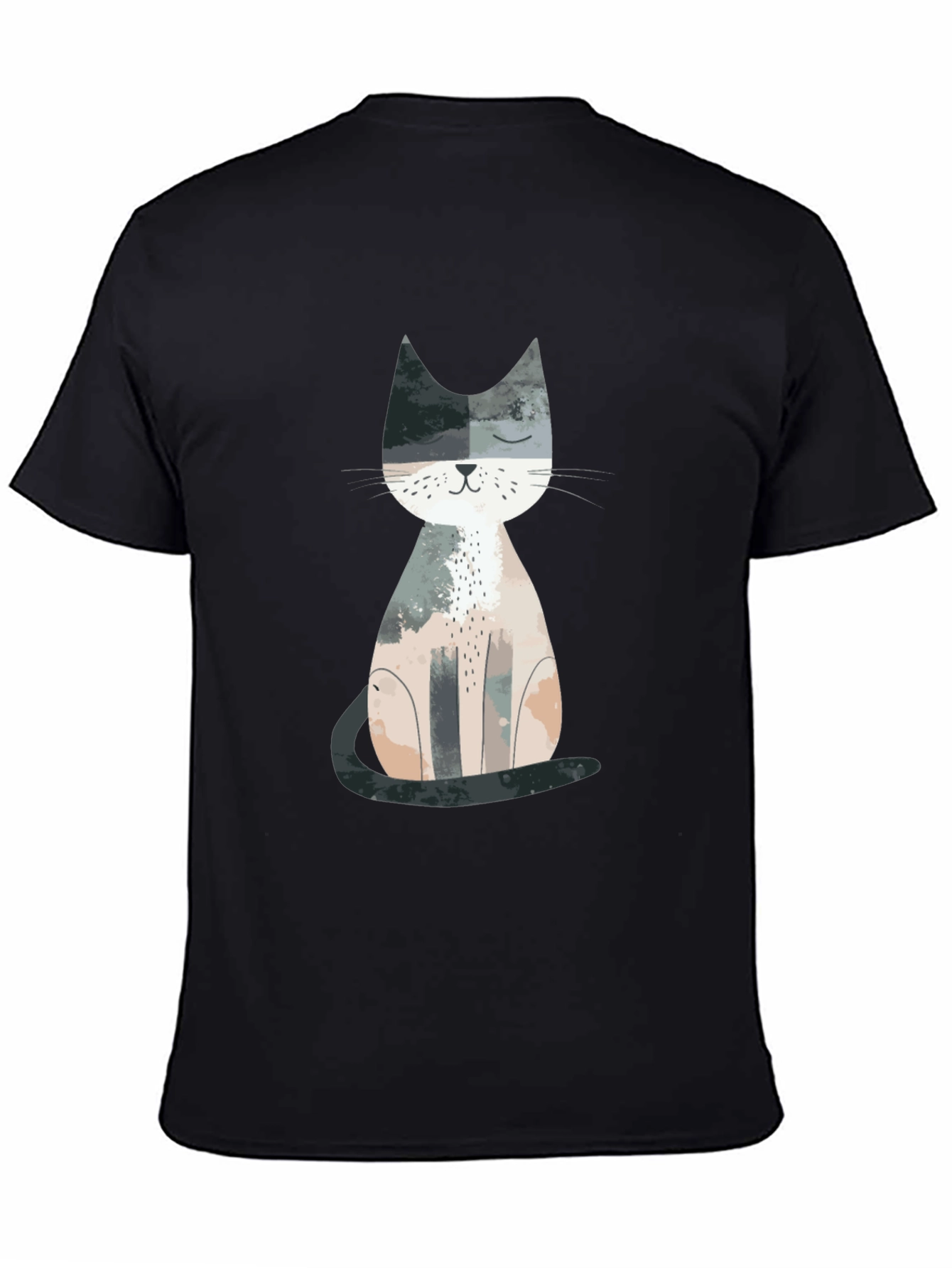 Black Cute Cat Graphic Print Crew Neck T-Shirt view 4