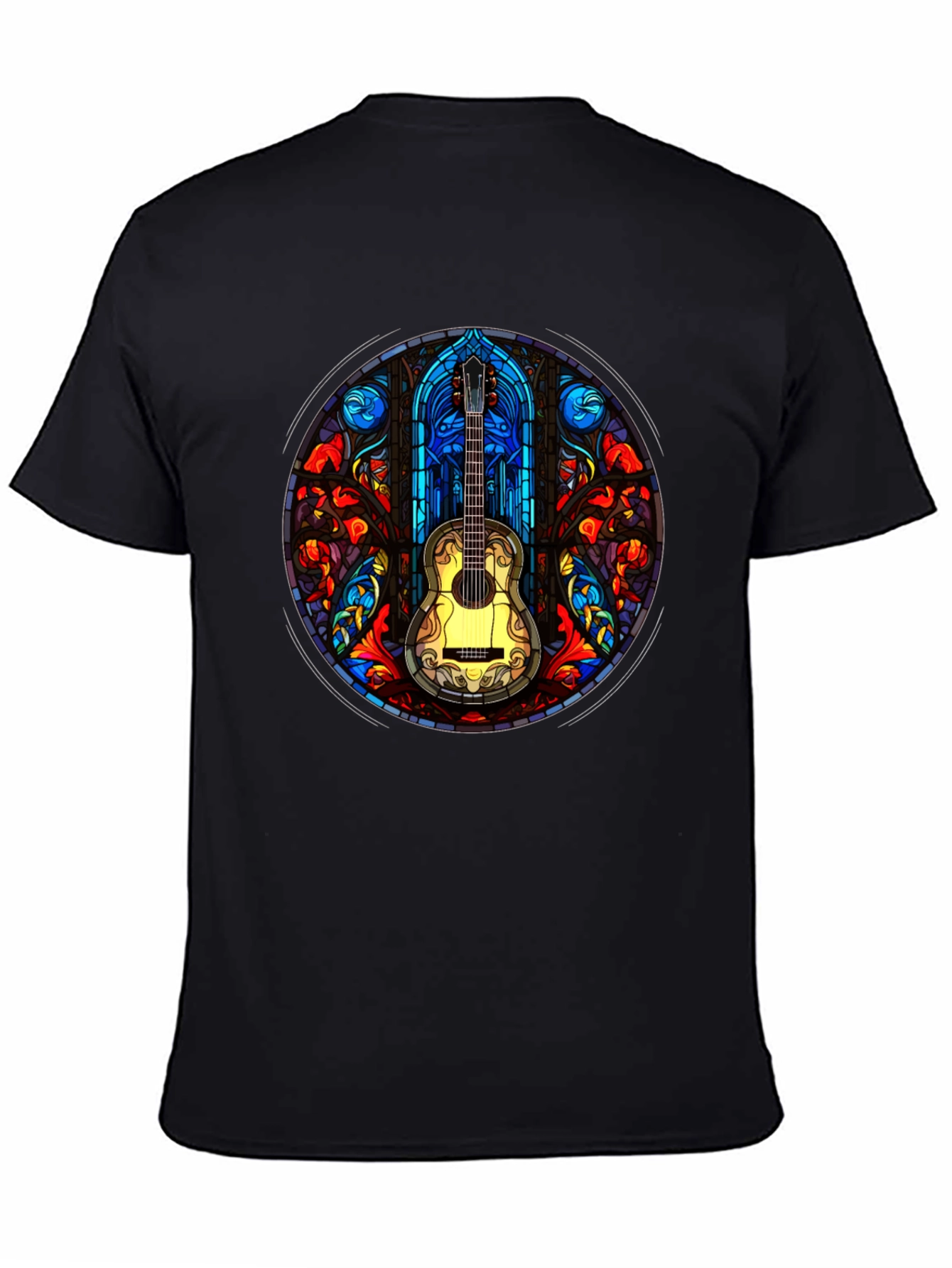 Black Stained Glass Guitar T-Shirt view 4