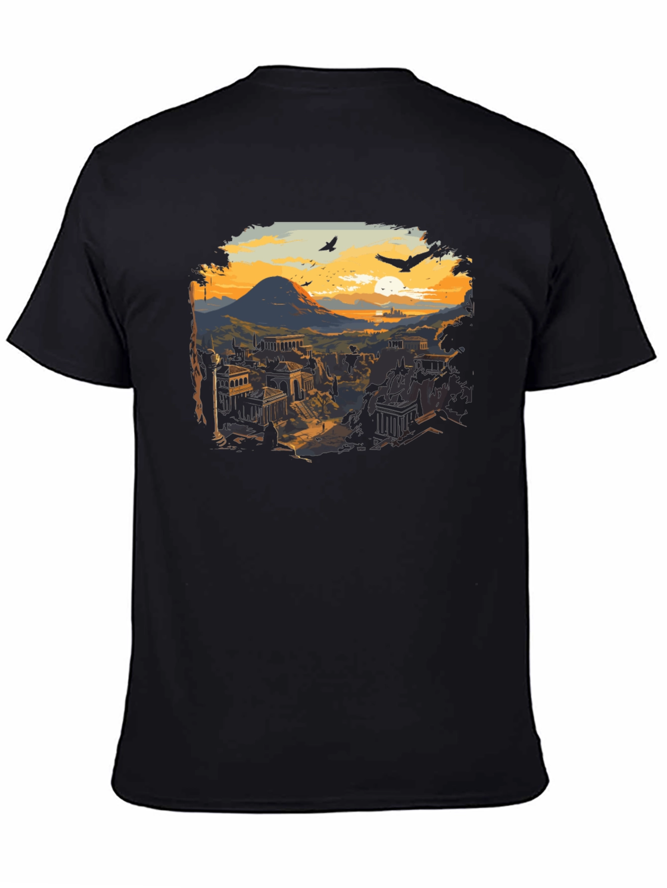Black Ancient City Sunset T-Shirt view 4