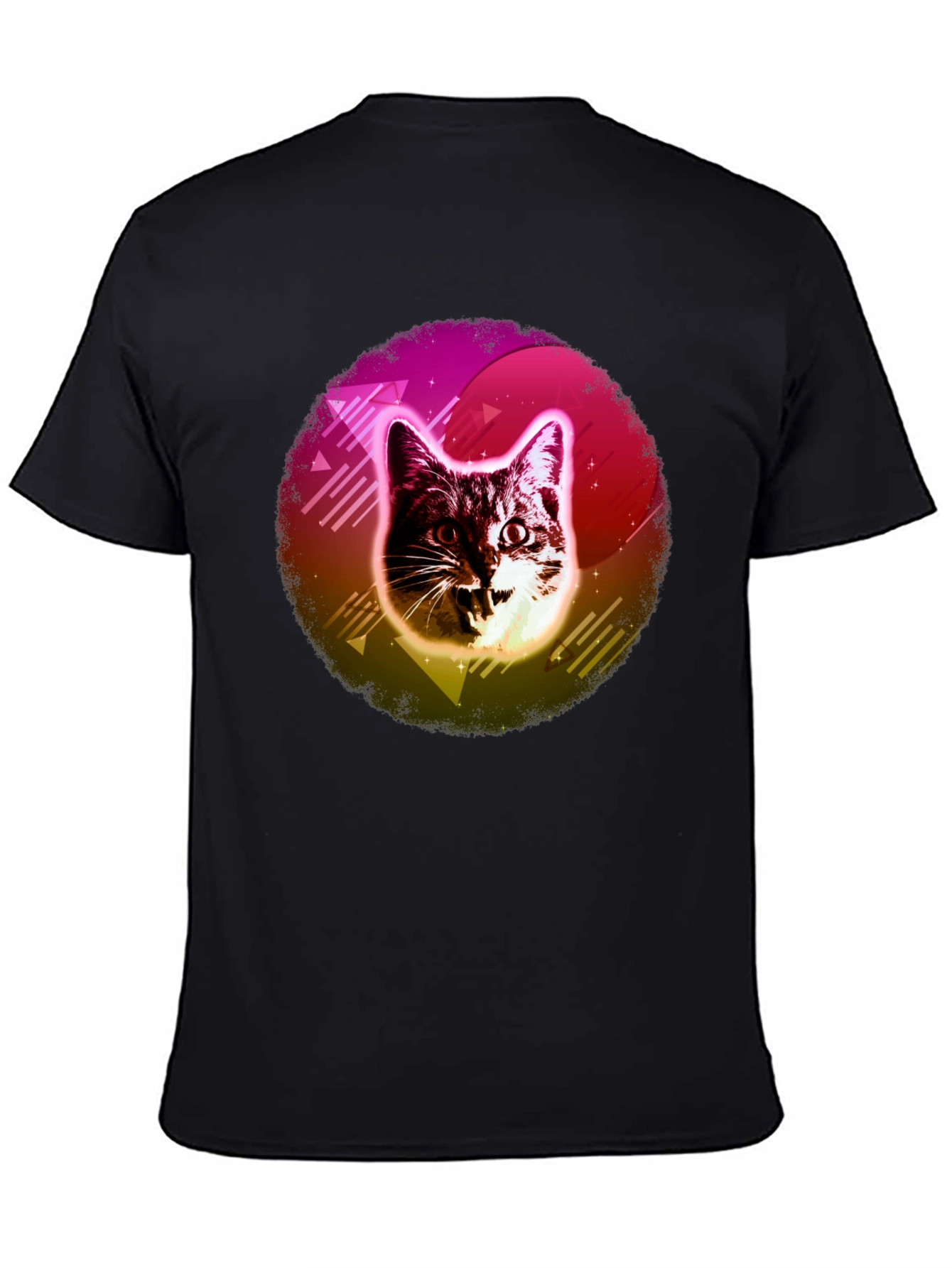 Black Retro Cat Graphic Tee - 80s Style view 4