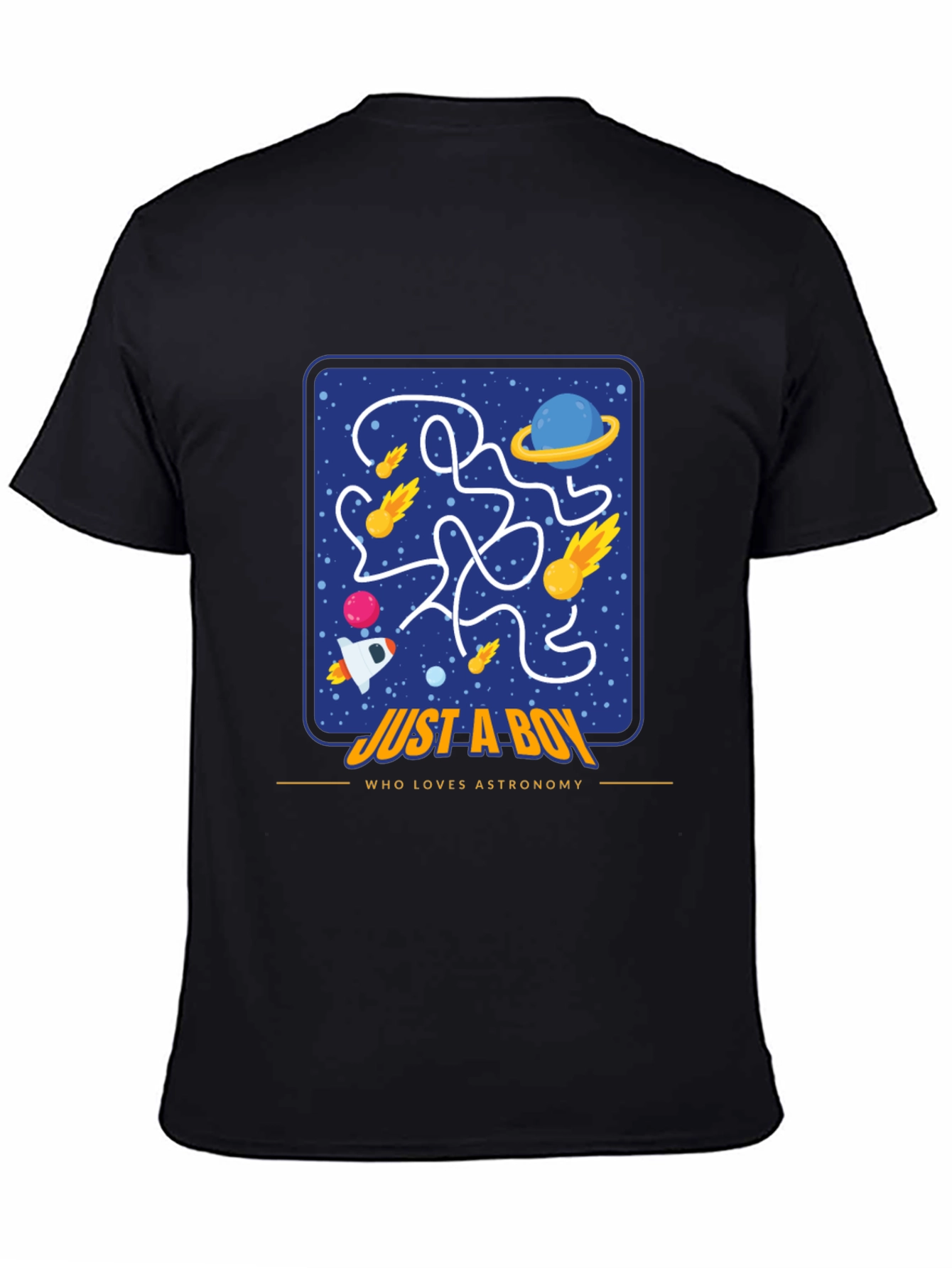 Black Astronomy Lover Boy T-Shirt, Space Maze Design view 4