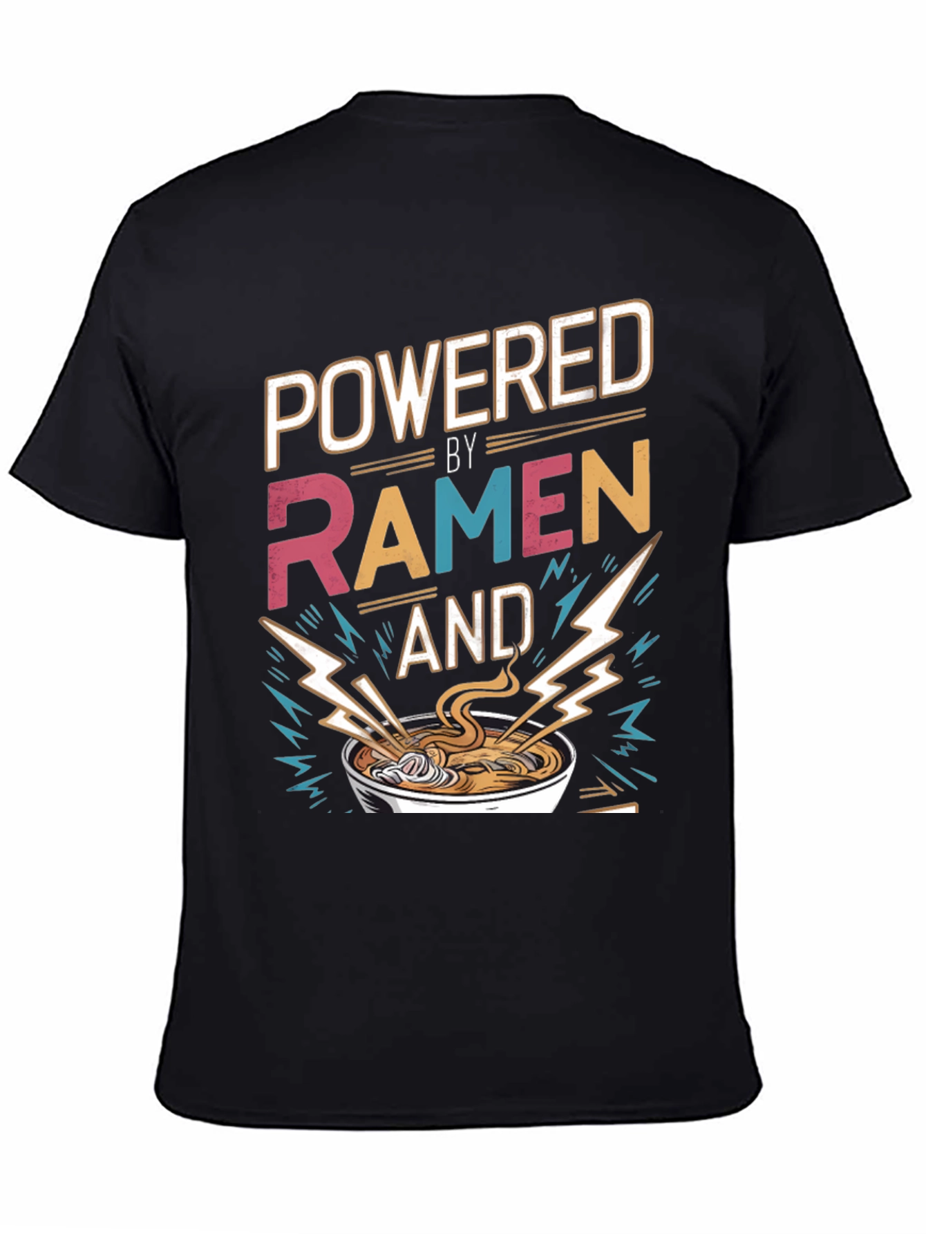 Black Powered By Ramen T-Shirt - Graphic Tee, Foodie Fashion view 4