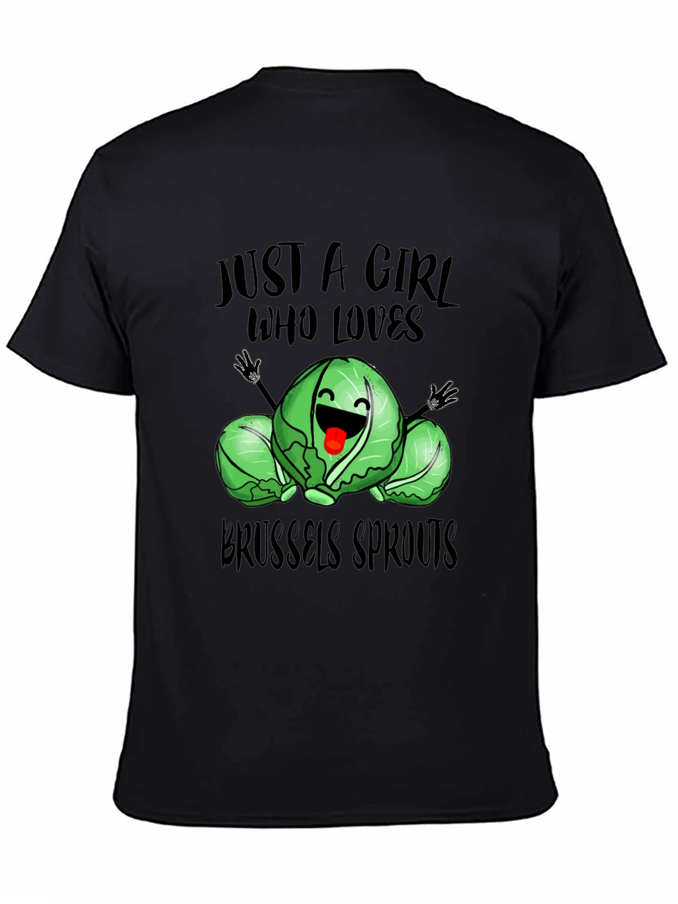 Black Brussels Sprouts Lover T-Shirt - Cute Girl's Tee view 4