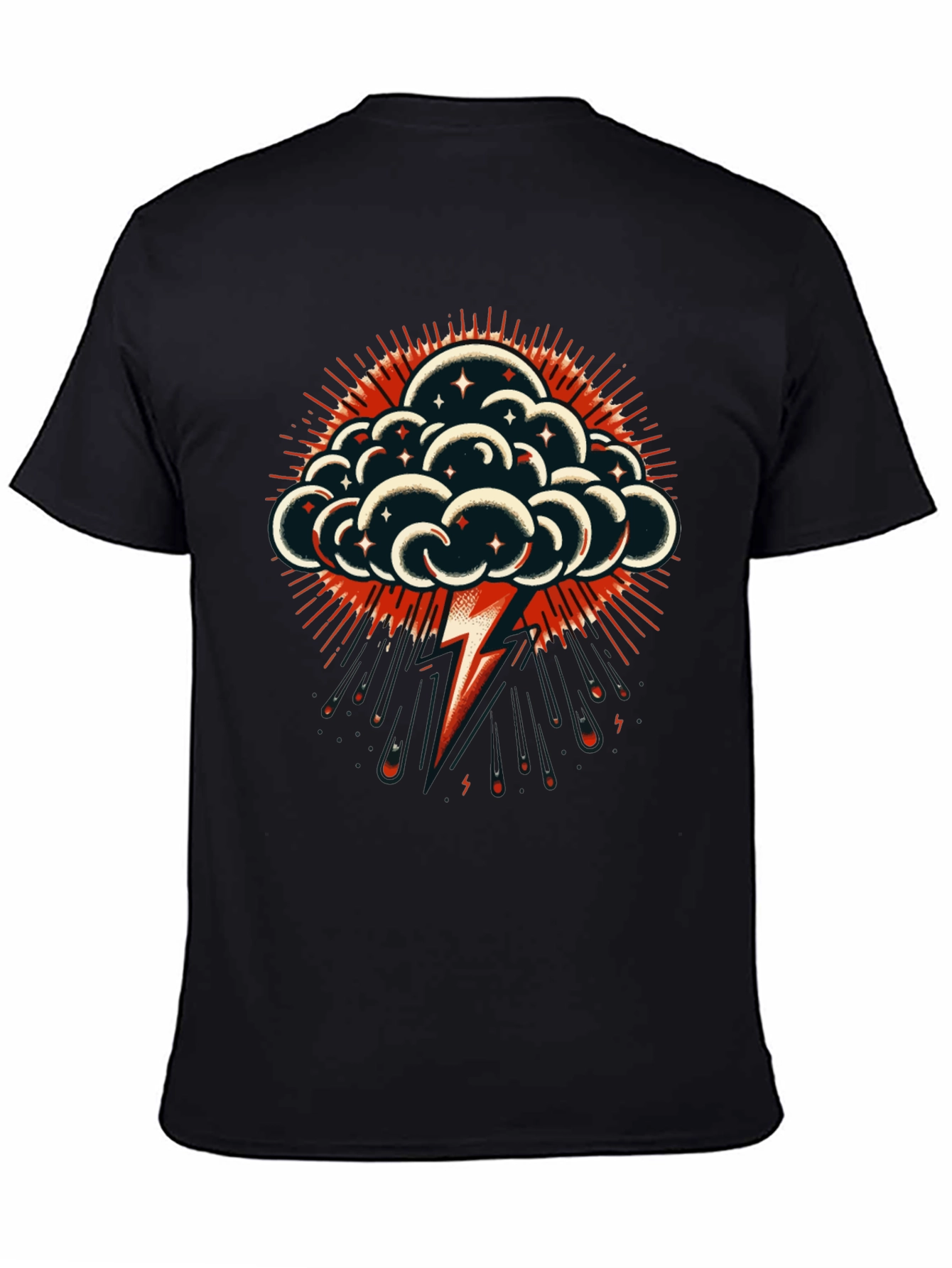 Black Thunderbolt Cloud Graphic Tee - Stylish Black T-Shirt view 4