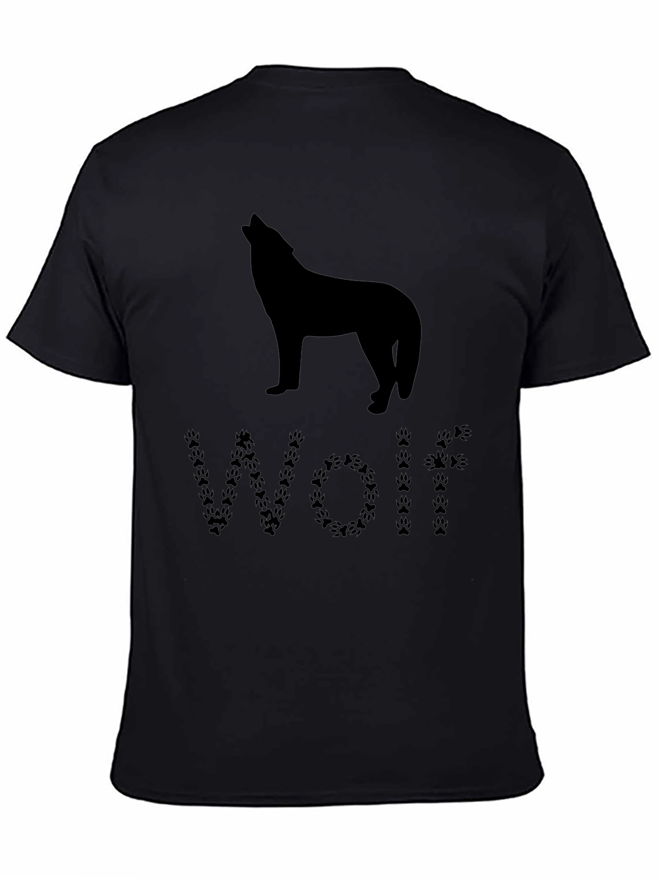 Black Wolf Silhouette Paw Print T-Shirt view 4