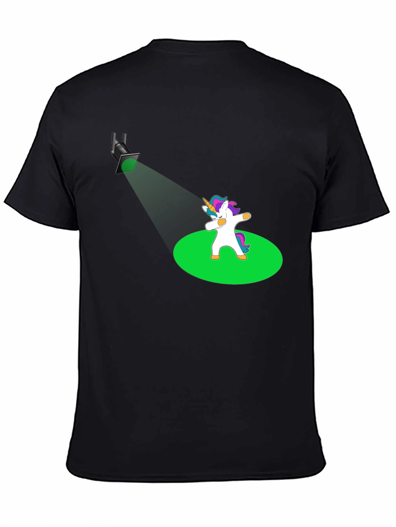 Black Dabbing Unicorn T-Shirt - Spotlight Design view 4