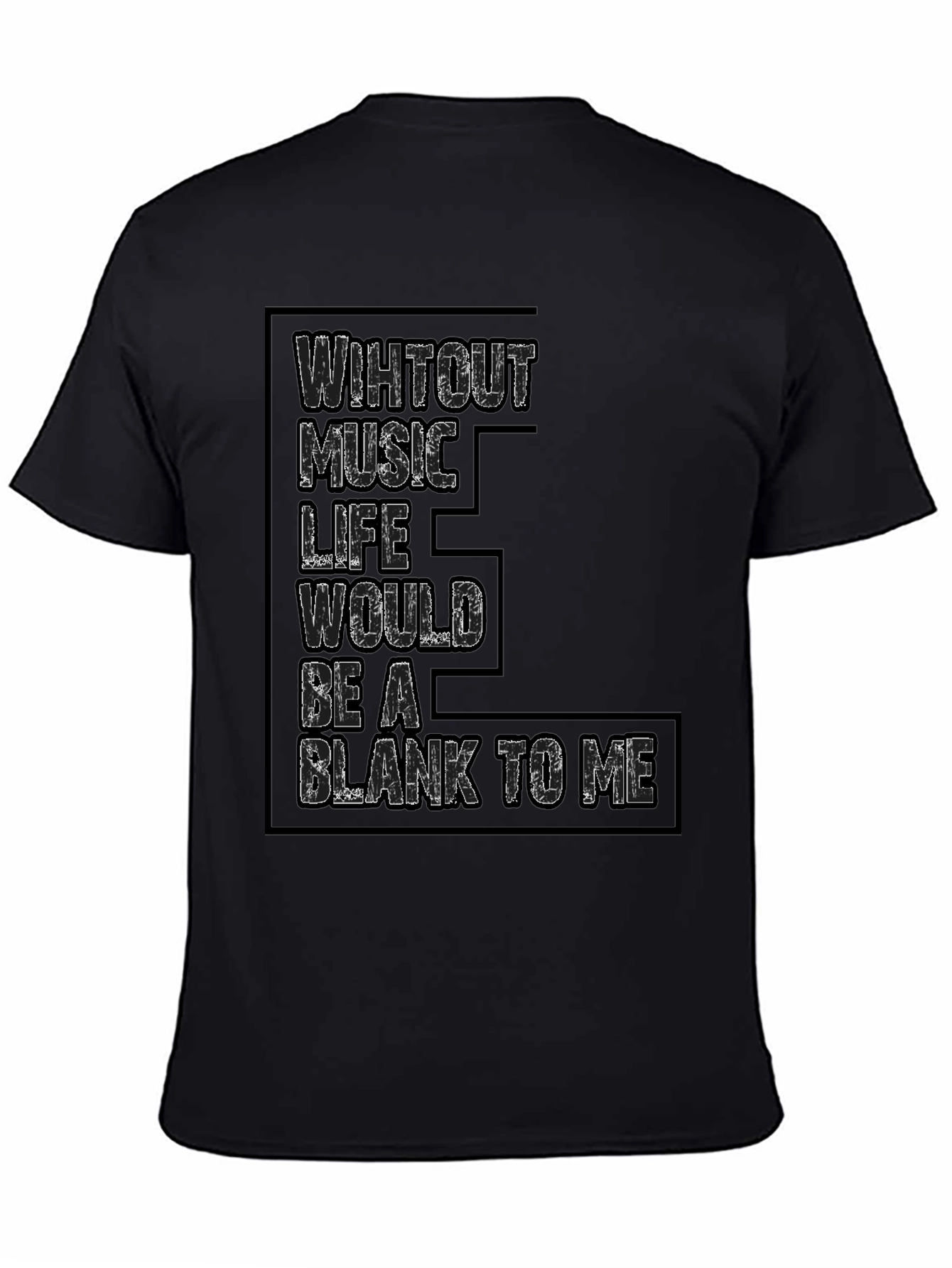 Black Music Lover Black T-Shirt - Without Music Life Blank To Me view 4