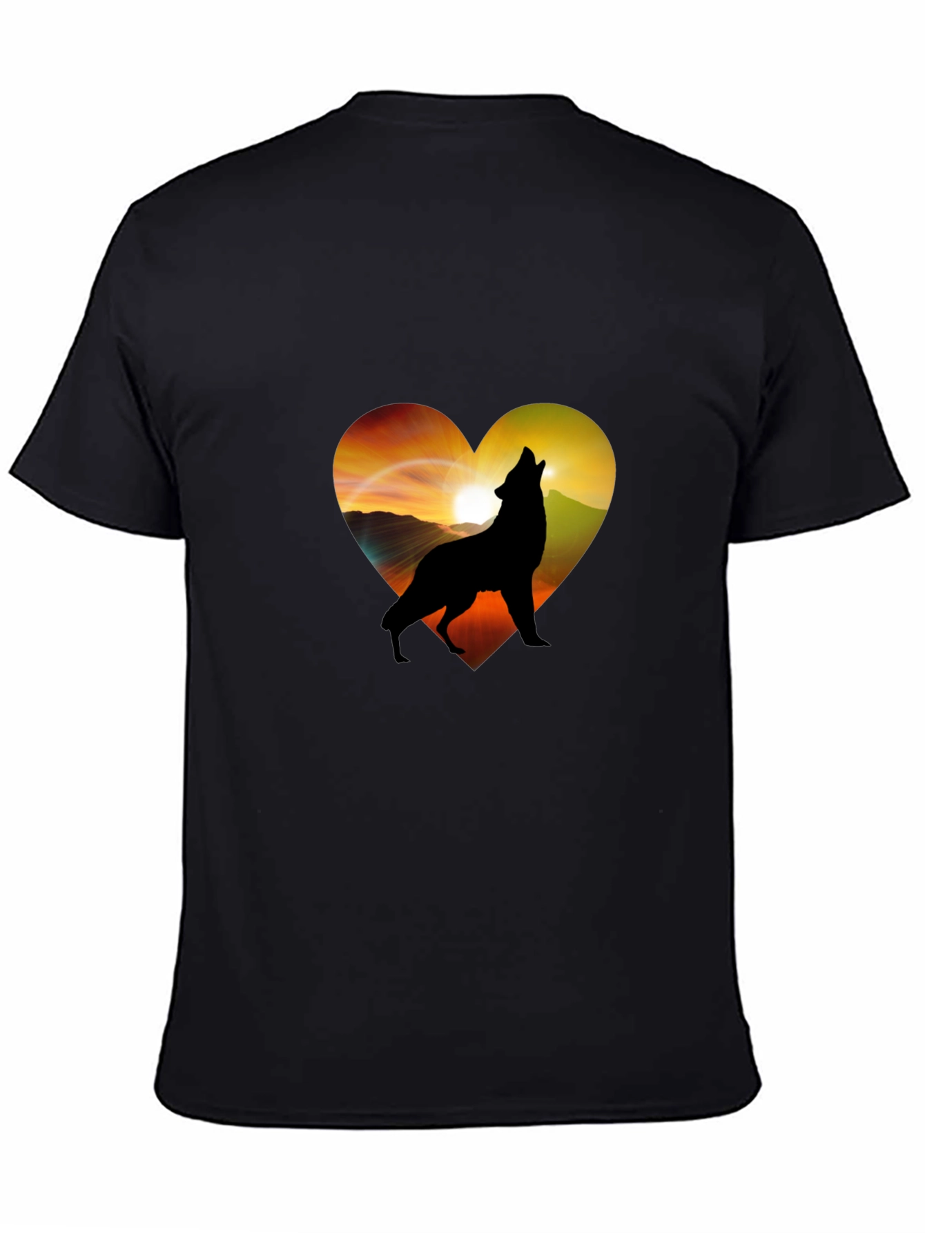 Black Wolf Heart Graphic T-Shirt - Men's Black Tee view 4