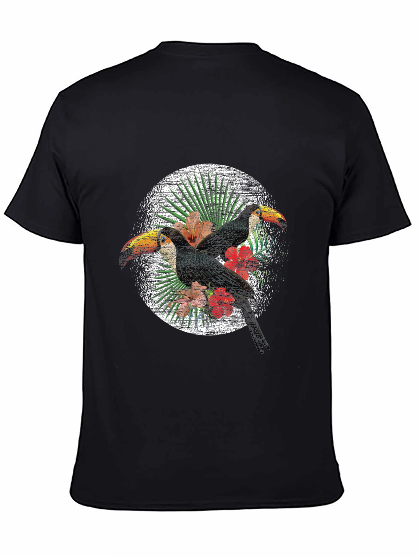 Black Tropical Toucan Graphic Tee - Black Cotton Blend Shirt view 4