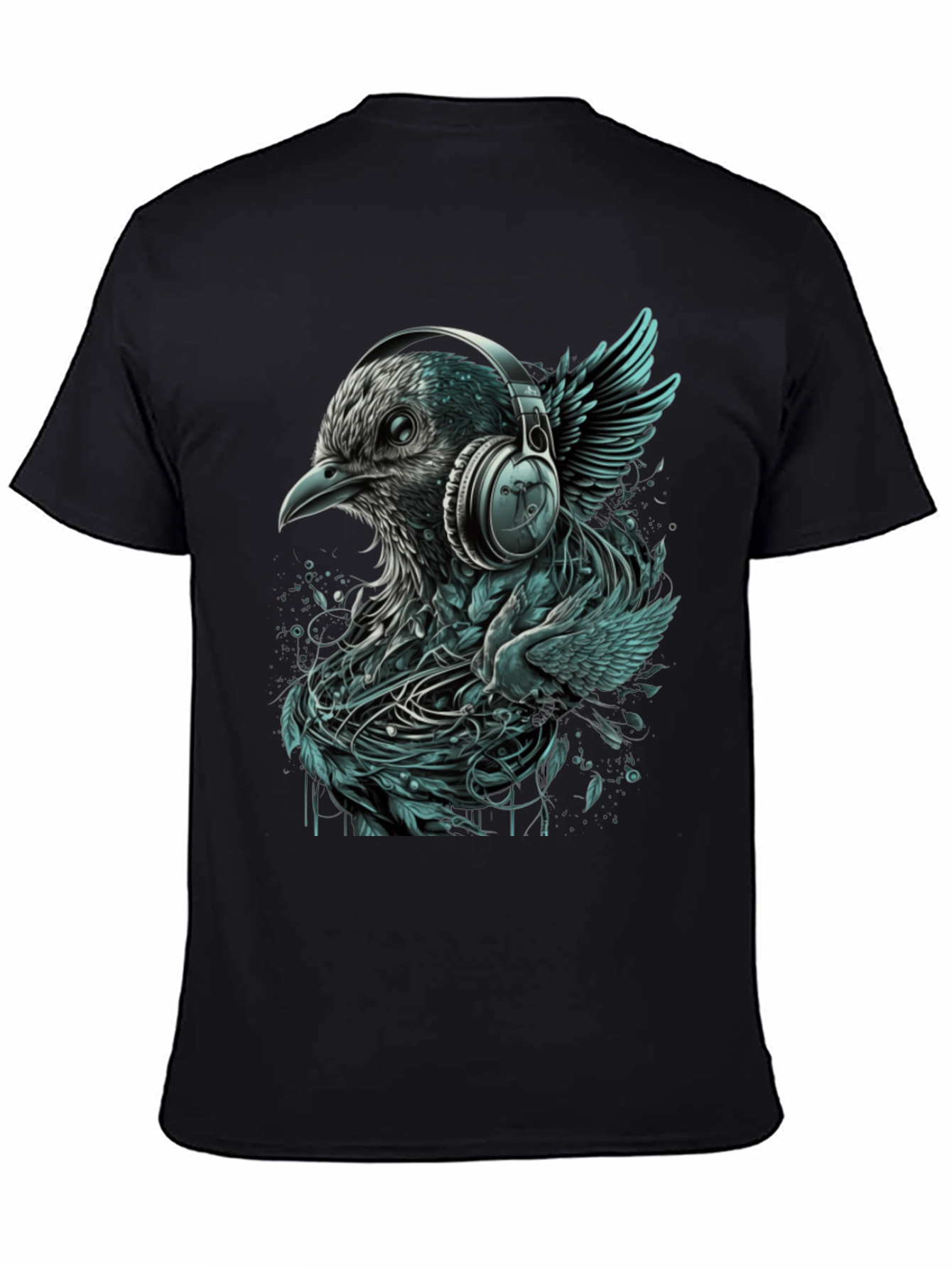 Black Bird with Headphones Graphic Tee view 4