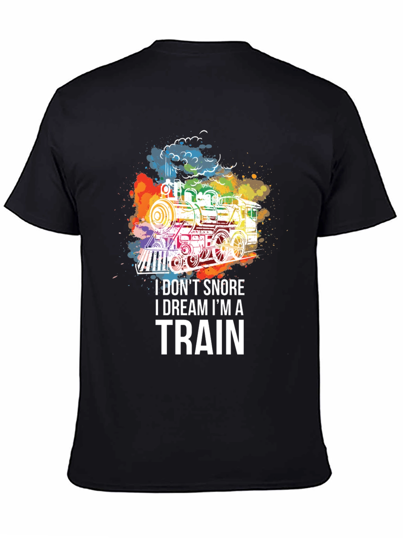 Black Train Dreamer T-Shirt - Colorful Steam Engine Tee view 4