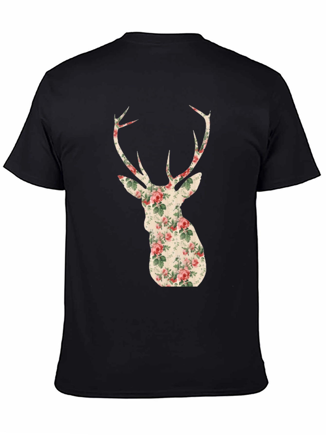Black Floral Deer Head Graphic Tee - Trendy Animal Print view 4