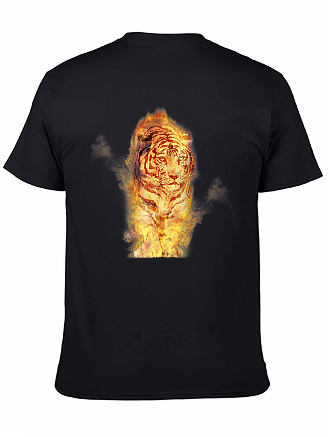 Black Fiery Tiger Graphic Tee - Bold Black Cotton T-Shirt view 4
