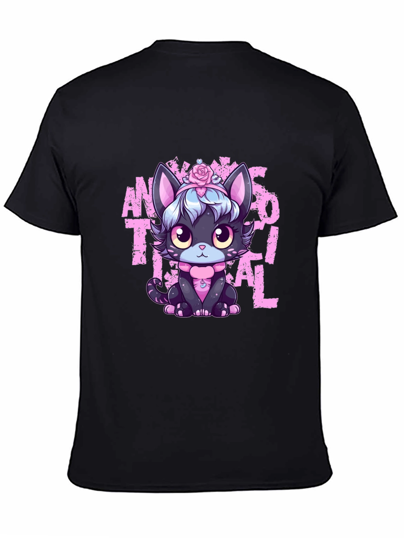 Black Anime Aesthetic Cat T-Shirt view 4