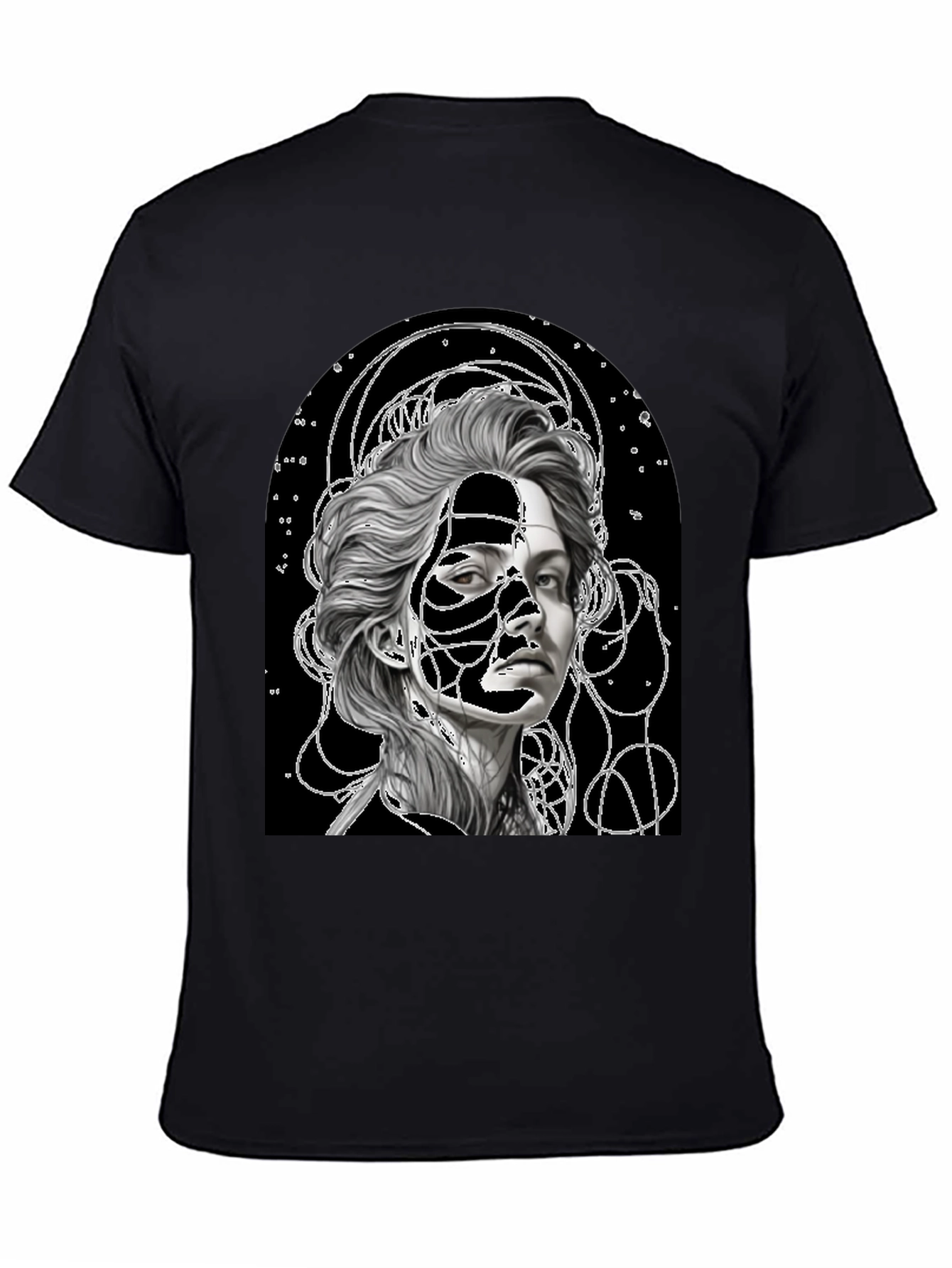 Black Abstract Portrait Graphic Tee - Stylish Black T-Shirt view 4