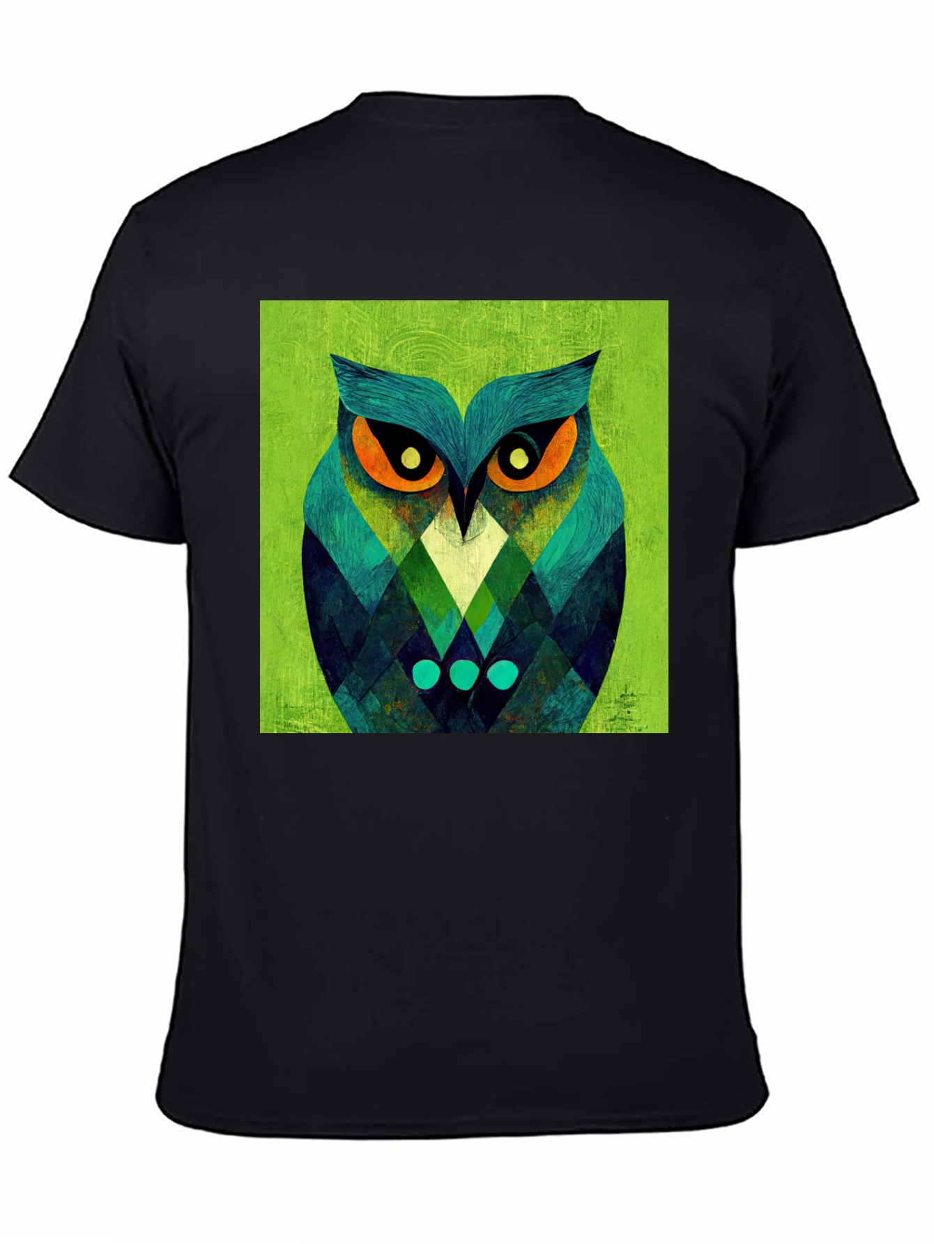Black Geometric Owl Graphic Tee - Black Cotton Blend view 4
