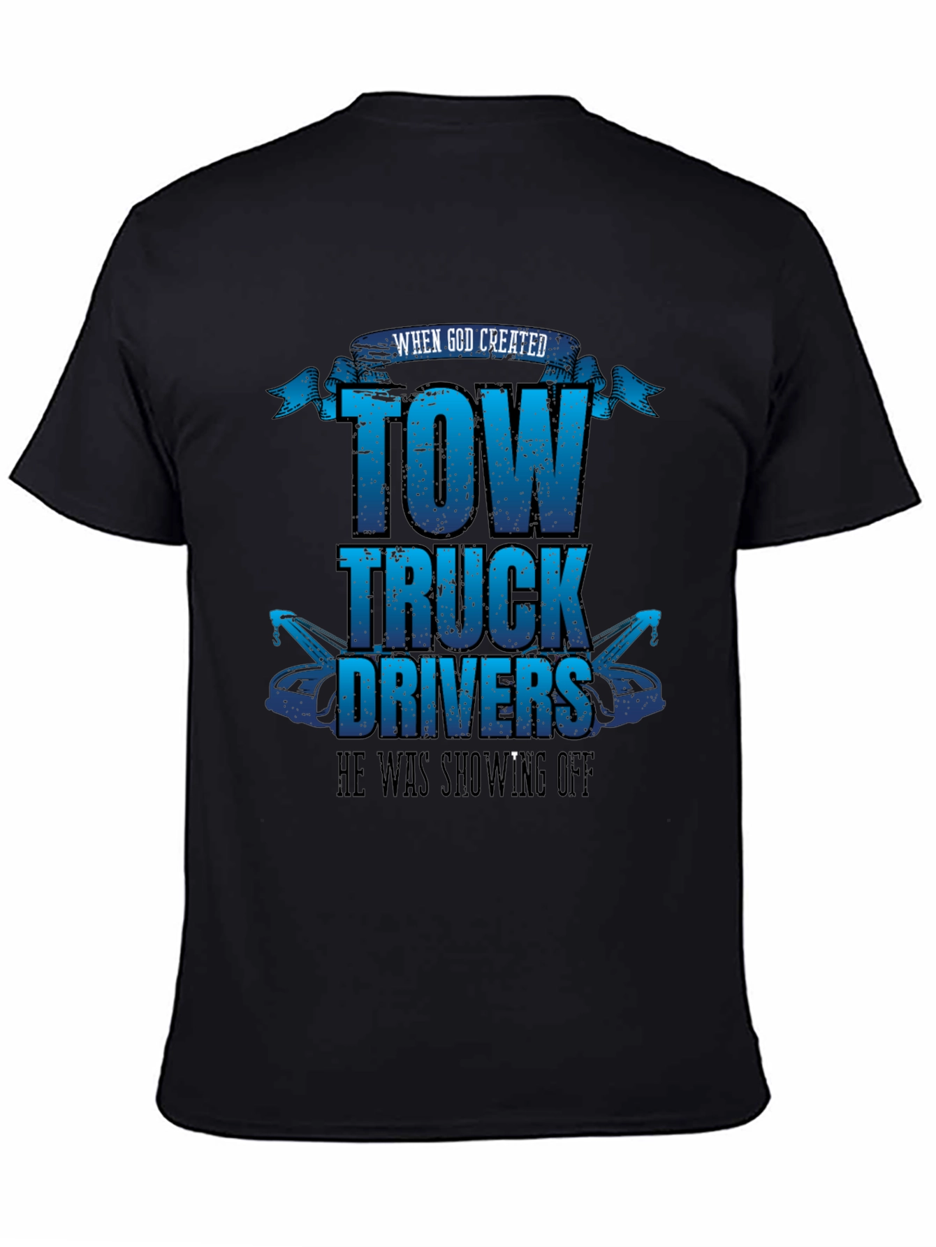 Black Tow Truck Driver Graphic Tee view 4
