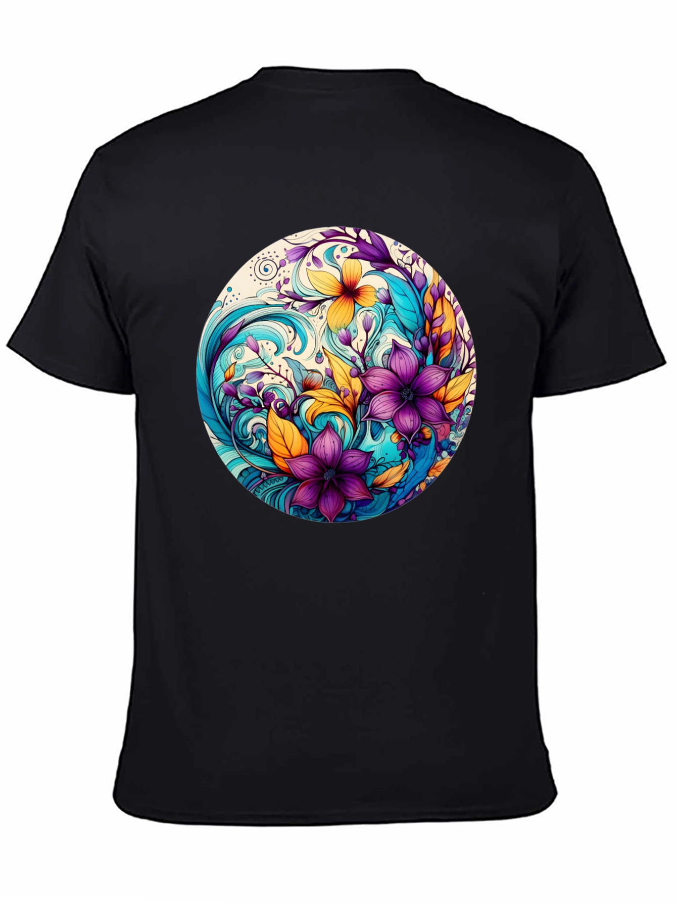 Black Floral Swirl Graphic Black T-Shirt view 4