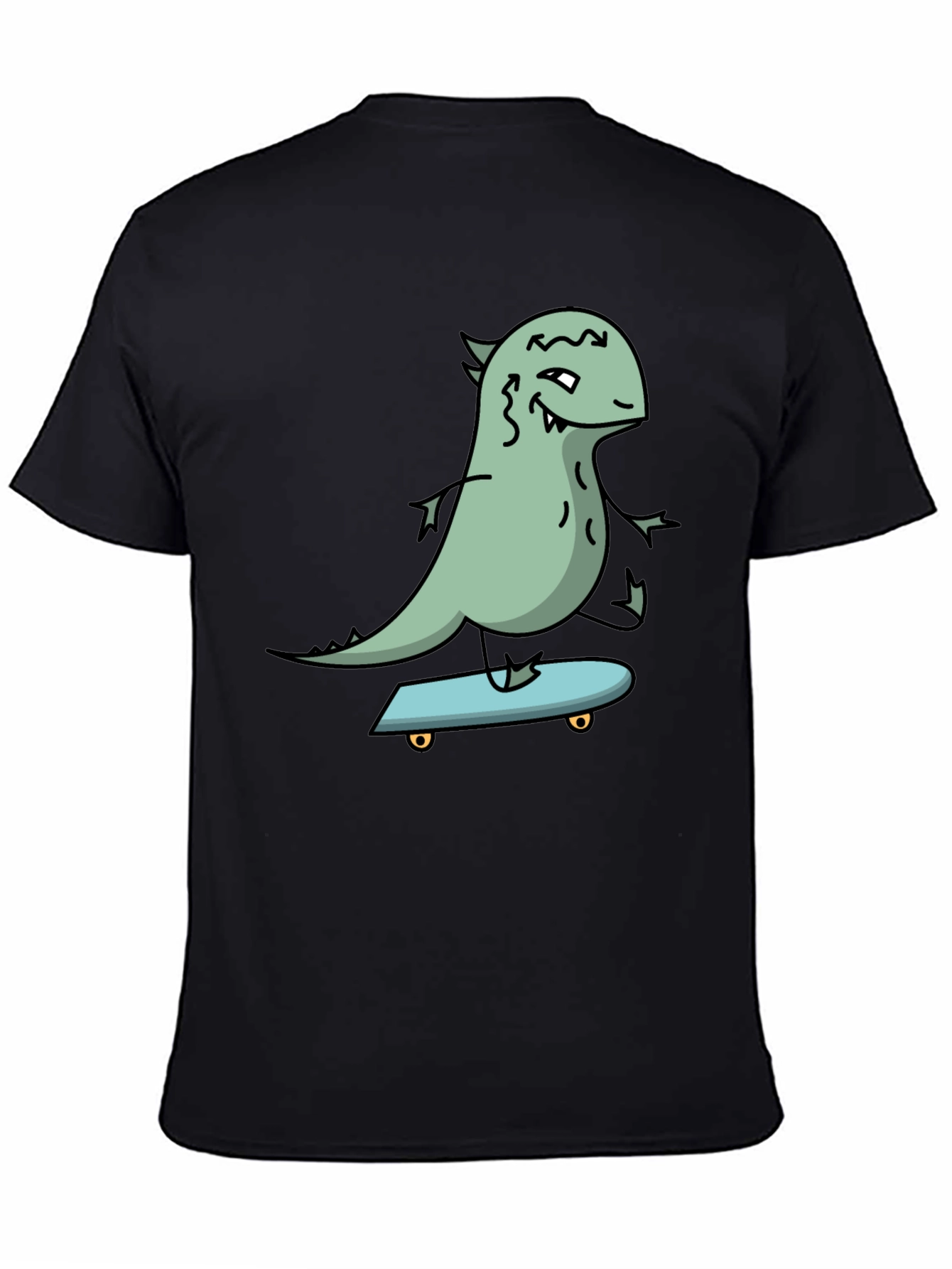 Black Dino Skateboarder Graphic Tee - Black Cotton T-Shirt view 4