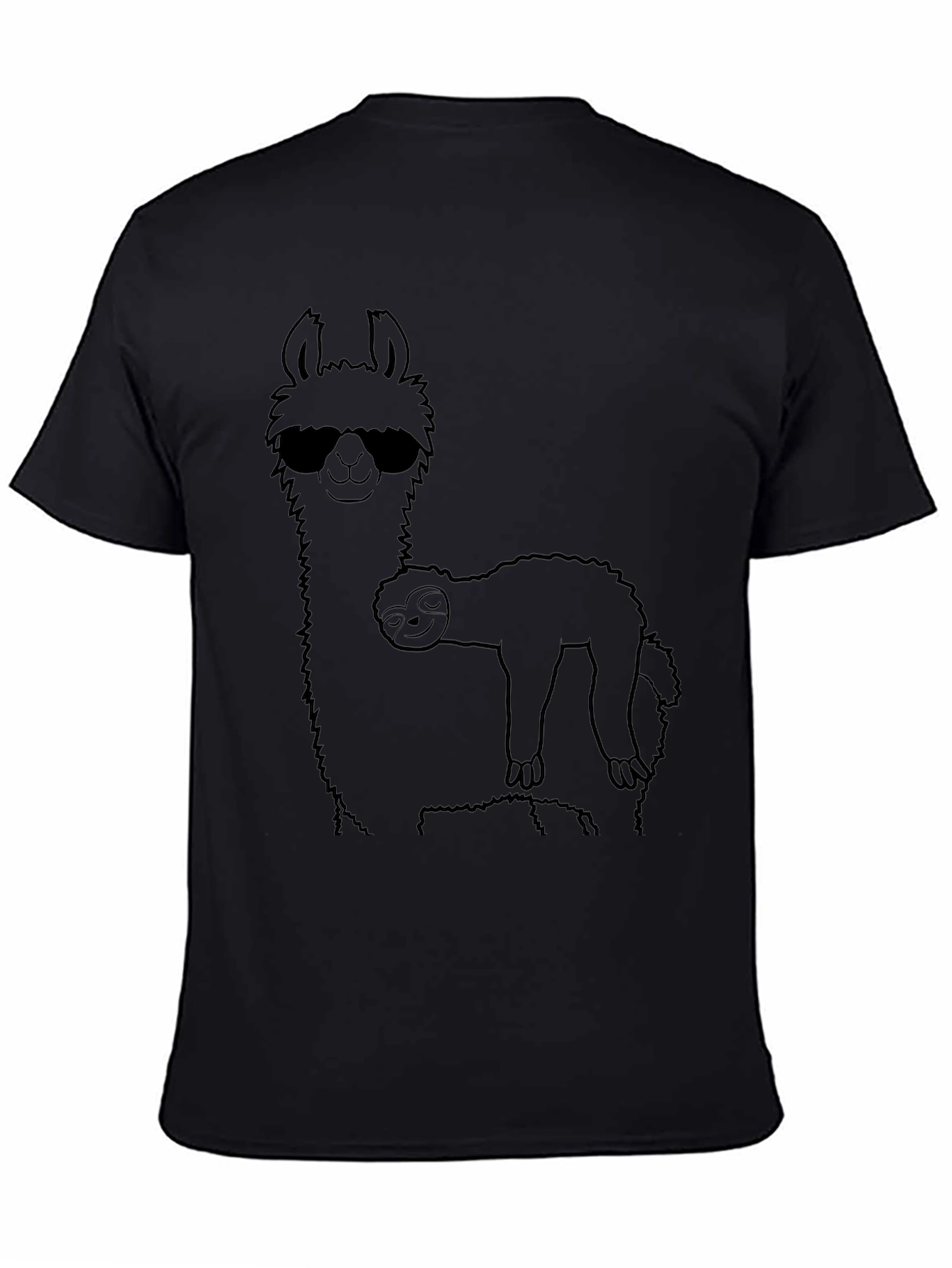 Black Cool Llama & Sloth Graphic Tee - Black Cotton T-Shirt view 4