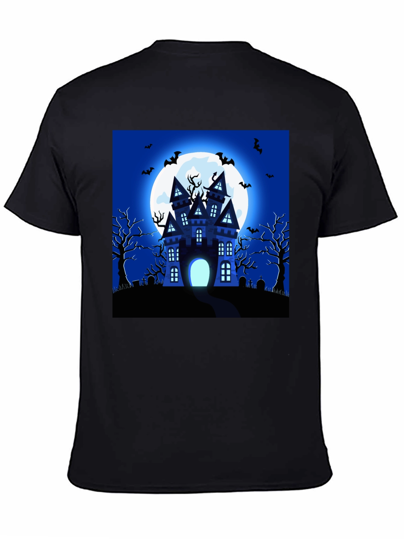 Black Halloween Haunted House Graphic T-Shirt view 4
