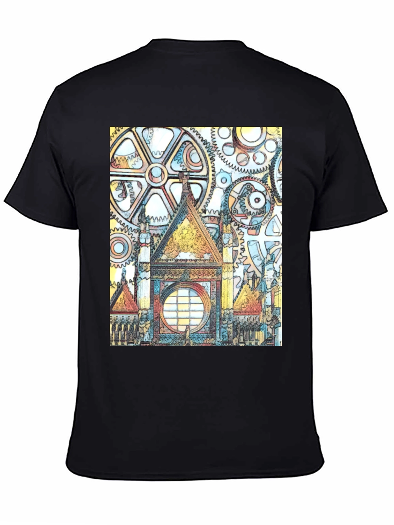 Black Steampunk Clockwork Castle T-Shirt view 4