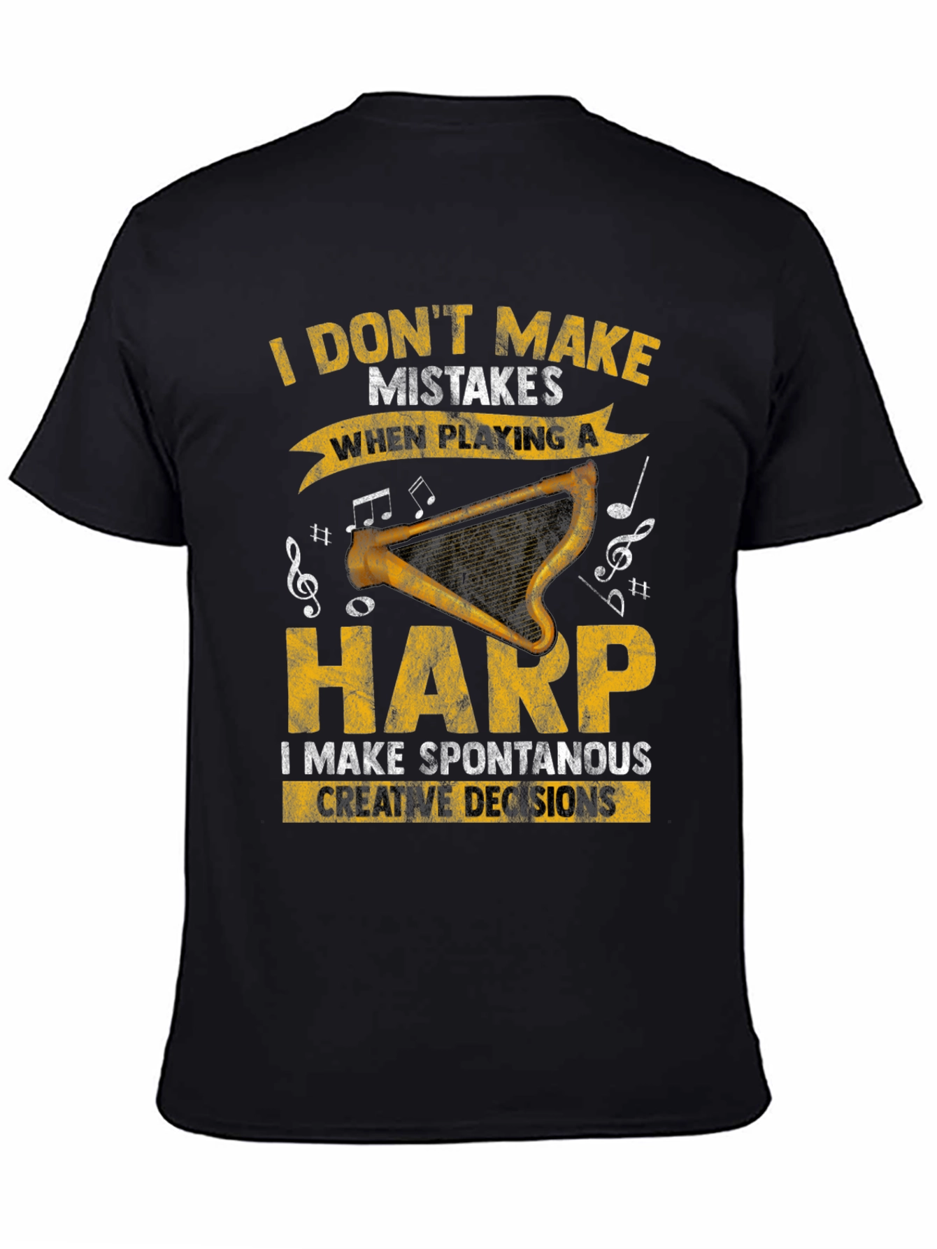 Black Harp Player T-Shirt - Spontaneous Creative Decisions view 4