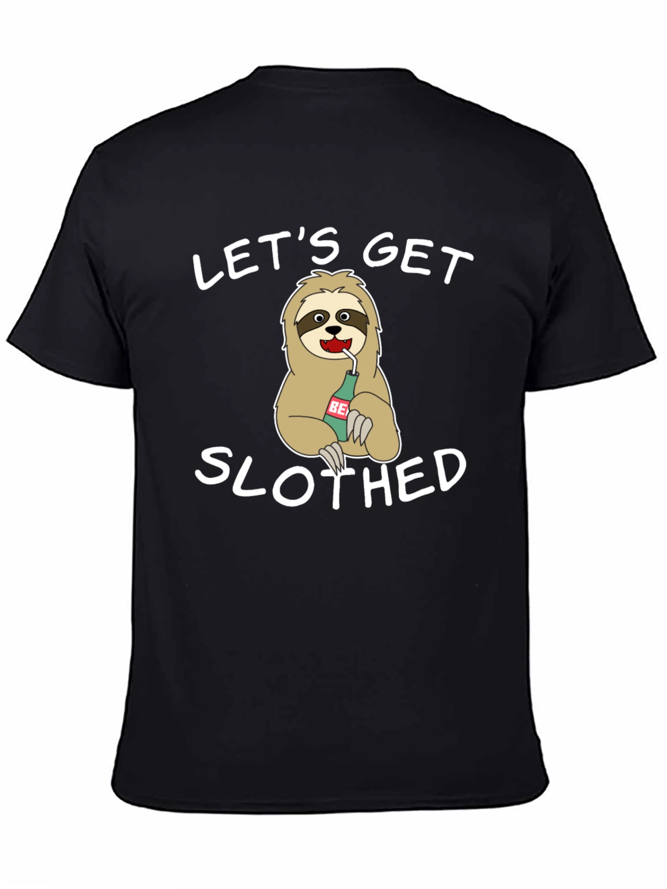 Black Let's Get Slothed Graphic Tee - Novelty Sloth Beer T-Shirt view 4