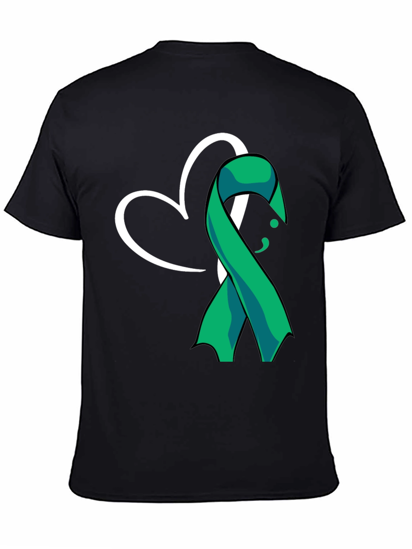 Black Semicolon Heart Ribbon Mental Health T-Shirt view 4