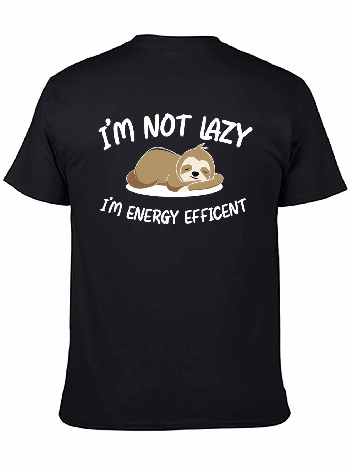 Black Funny Sloth Energy Efficient T-Shirt view 4