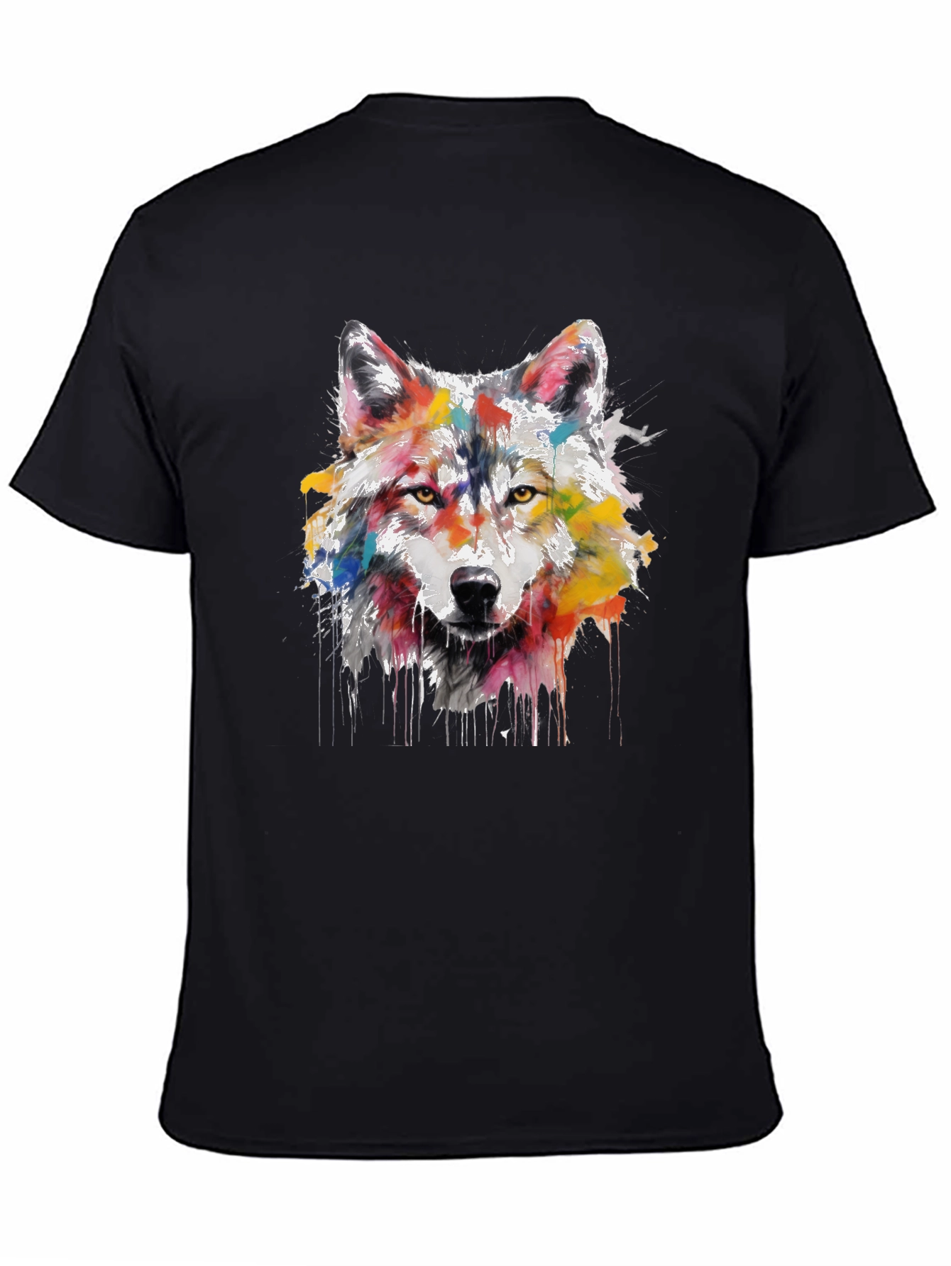 Black Wolf Art Print Men's Black Graphic Tee view 4