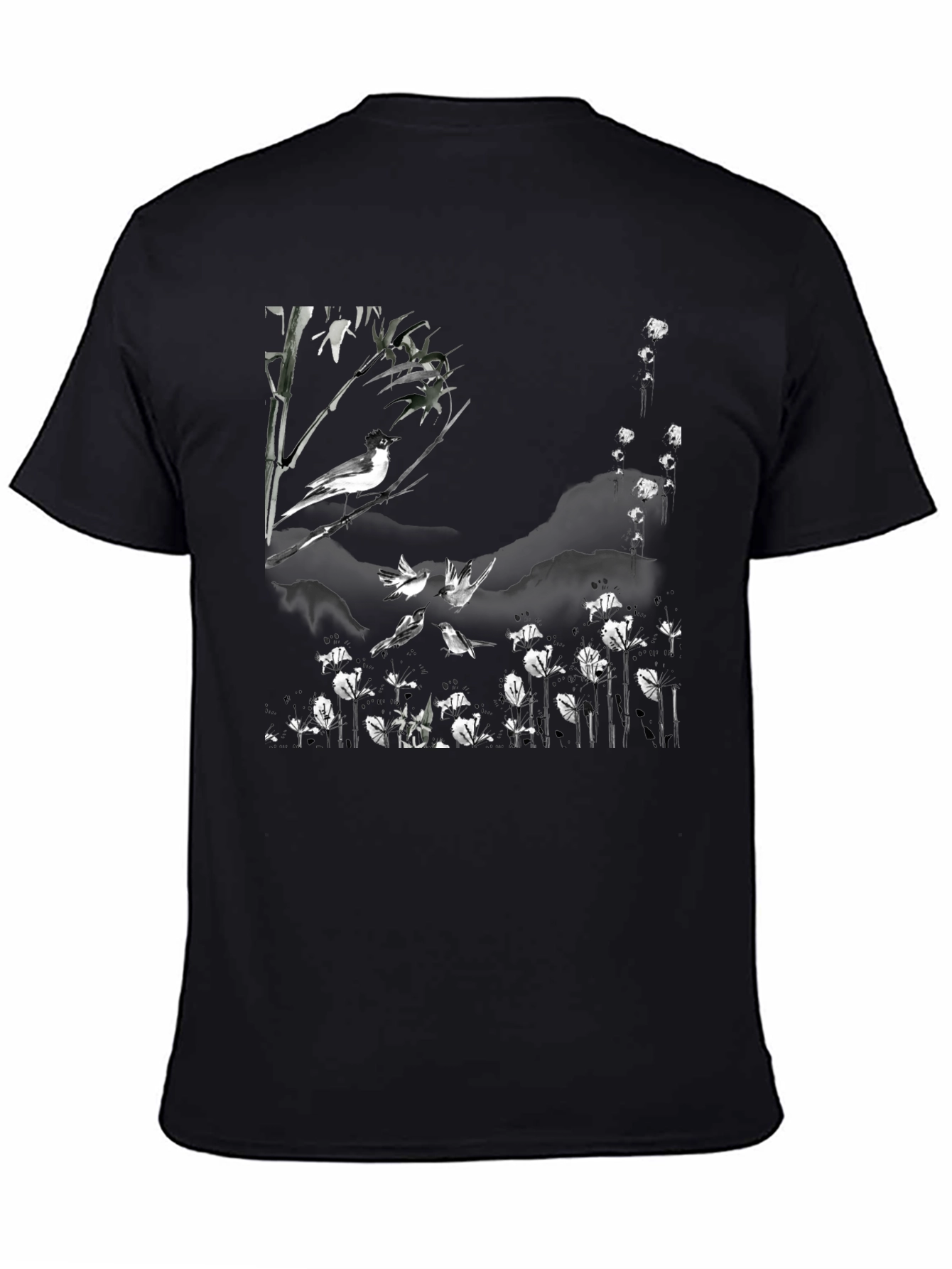 Black Bird & Bamboo Graphic Tee - Stylish Black T-Shirt view 4