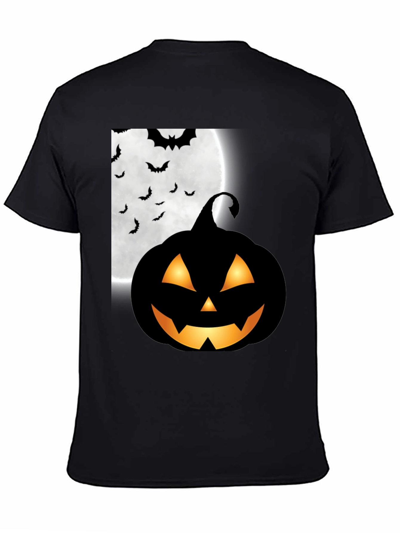 Black Halloween Pumpkin Bat Moon Graphic T-Shirt view 4