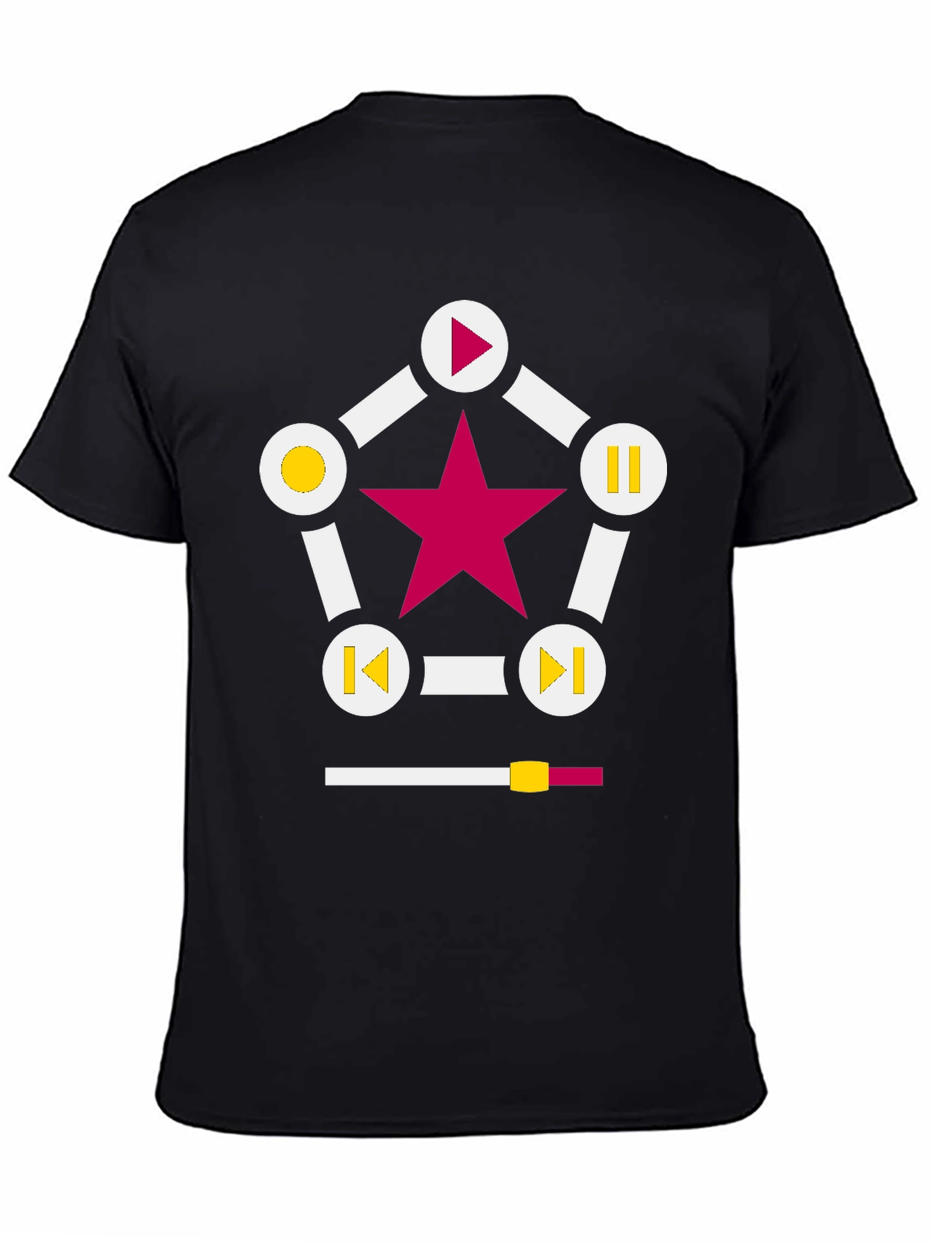 Black Retro Music Star T-Shirt - Black, Play Pause Design view 4