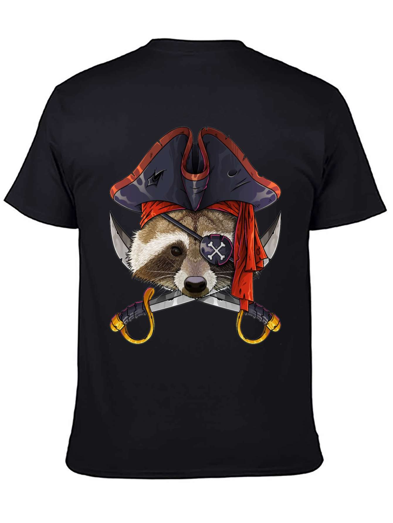 Black Pirate Raccoon Graphic Tee - Mens Black T-Shirt view 4